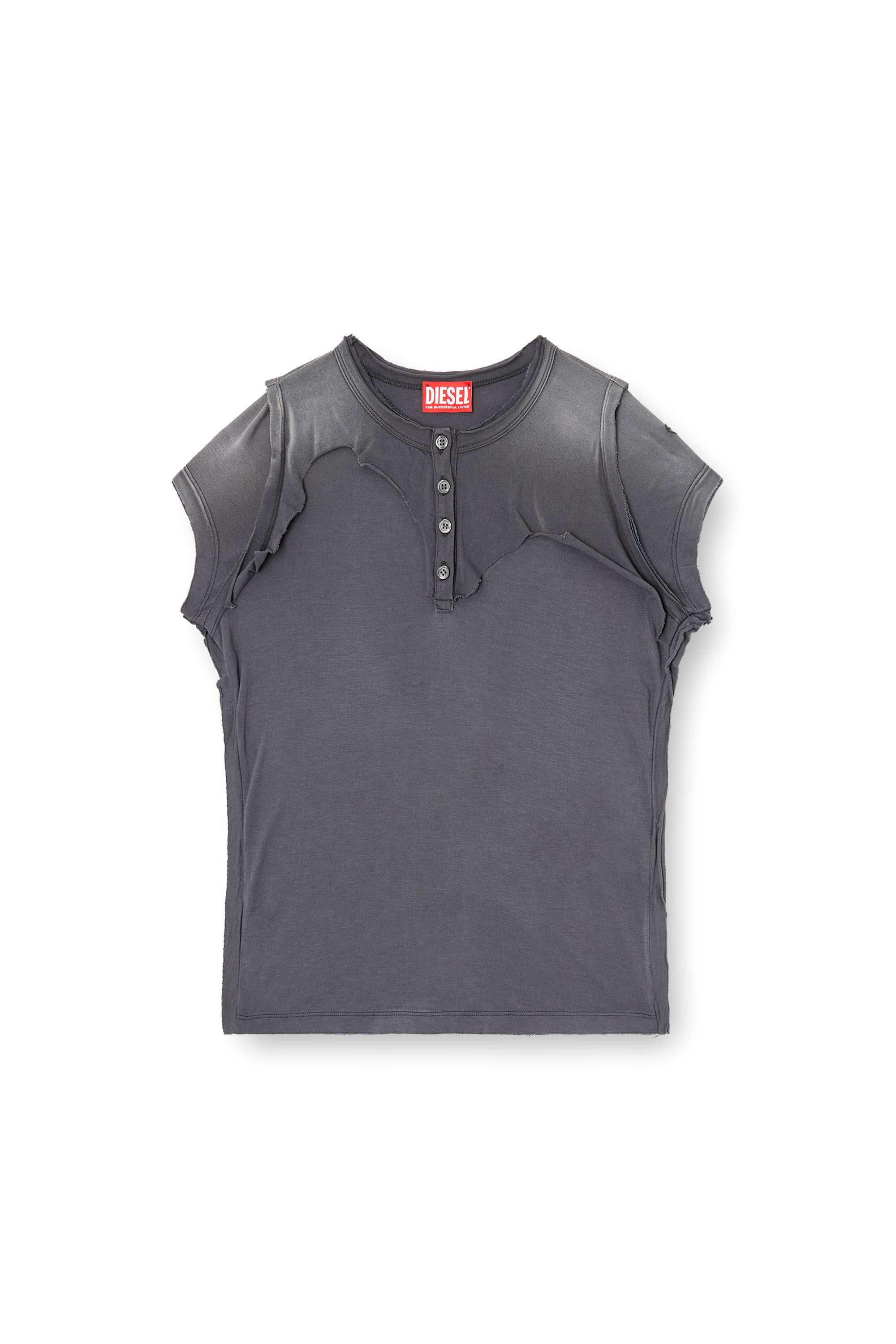 Diesel - T-UNRAWY, Female's Henley T-shirt with peel-off effect in グレー - 2