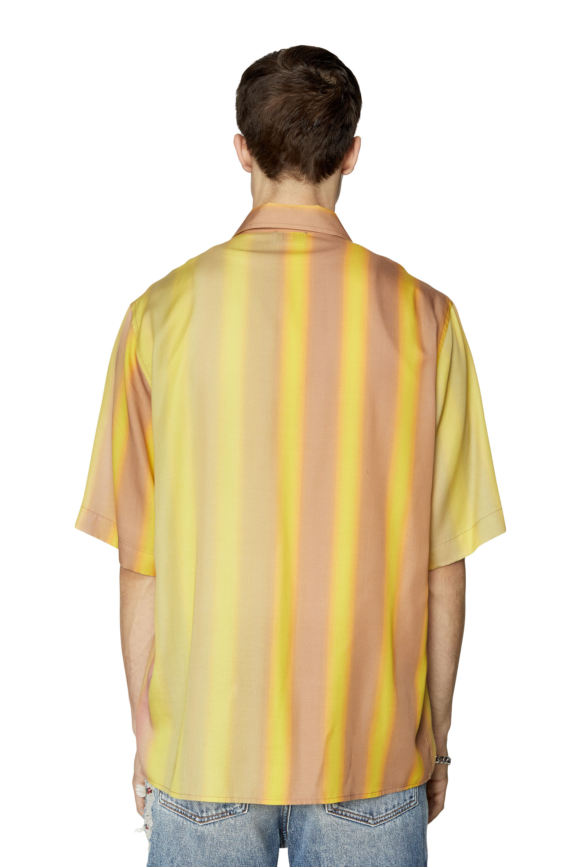 Diesel - S-SING-STRI, Male's 半袖 ストライプ シャツ in Yellow - 5