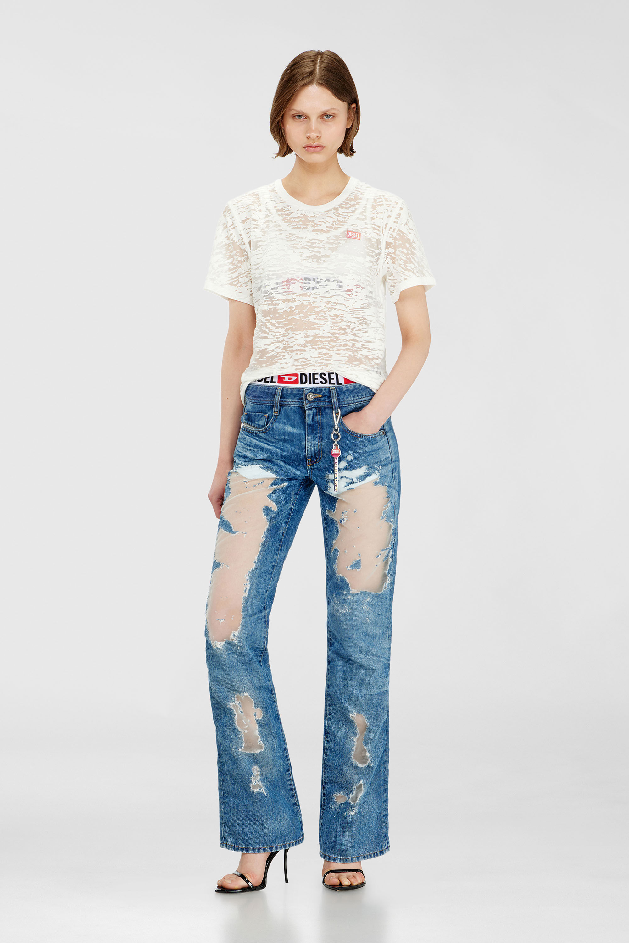 Diesel - PR-T-NOTS-MATI-R, Unisex's T-shirt in all-over devor&eacute; jersey in ホワイト - 6