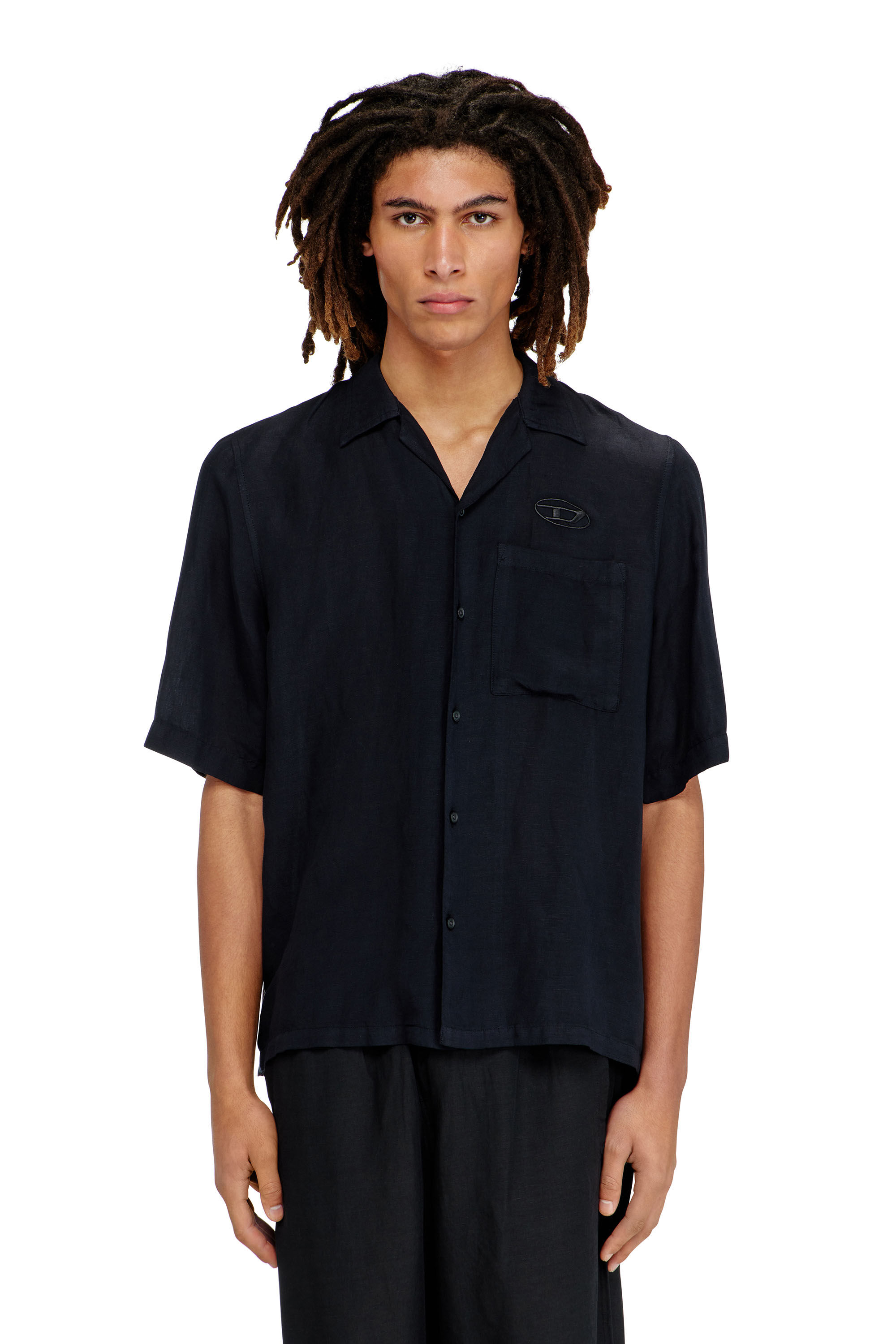 S-BRACK-PGBS Linen-blend shirt with short sleeves｜ブラック
