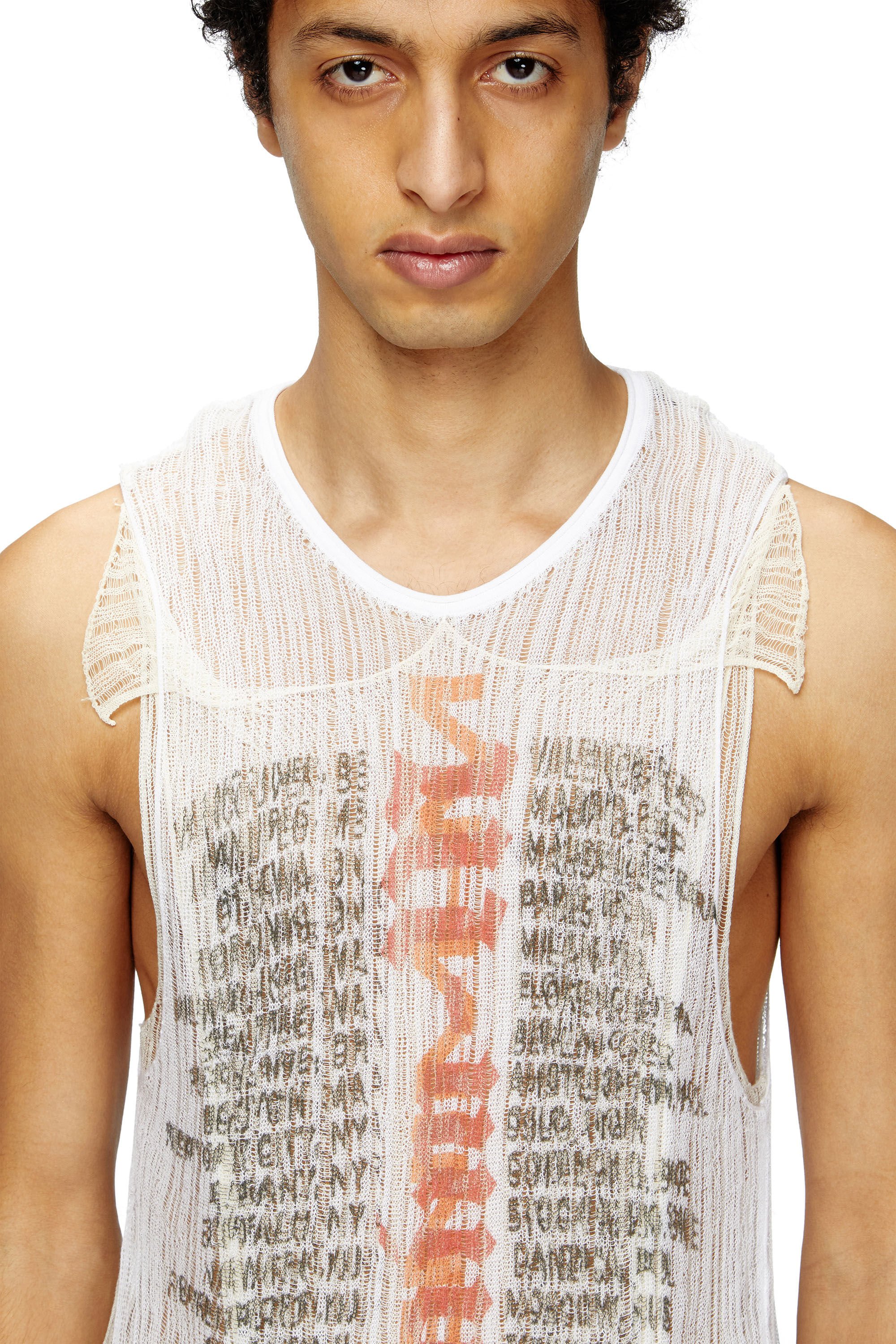 Diesel - K-ABANTE-B, Male's Knitted tank top with distressing in ホワイト - 4