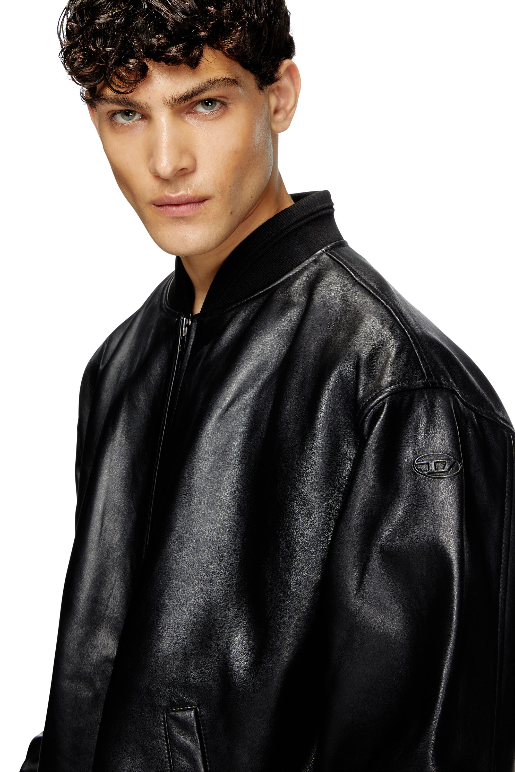 L-KHAT Waxed-leather bomber jacket｜ブラック｜メンズ｜DIESEL