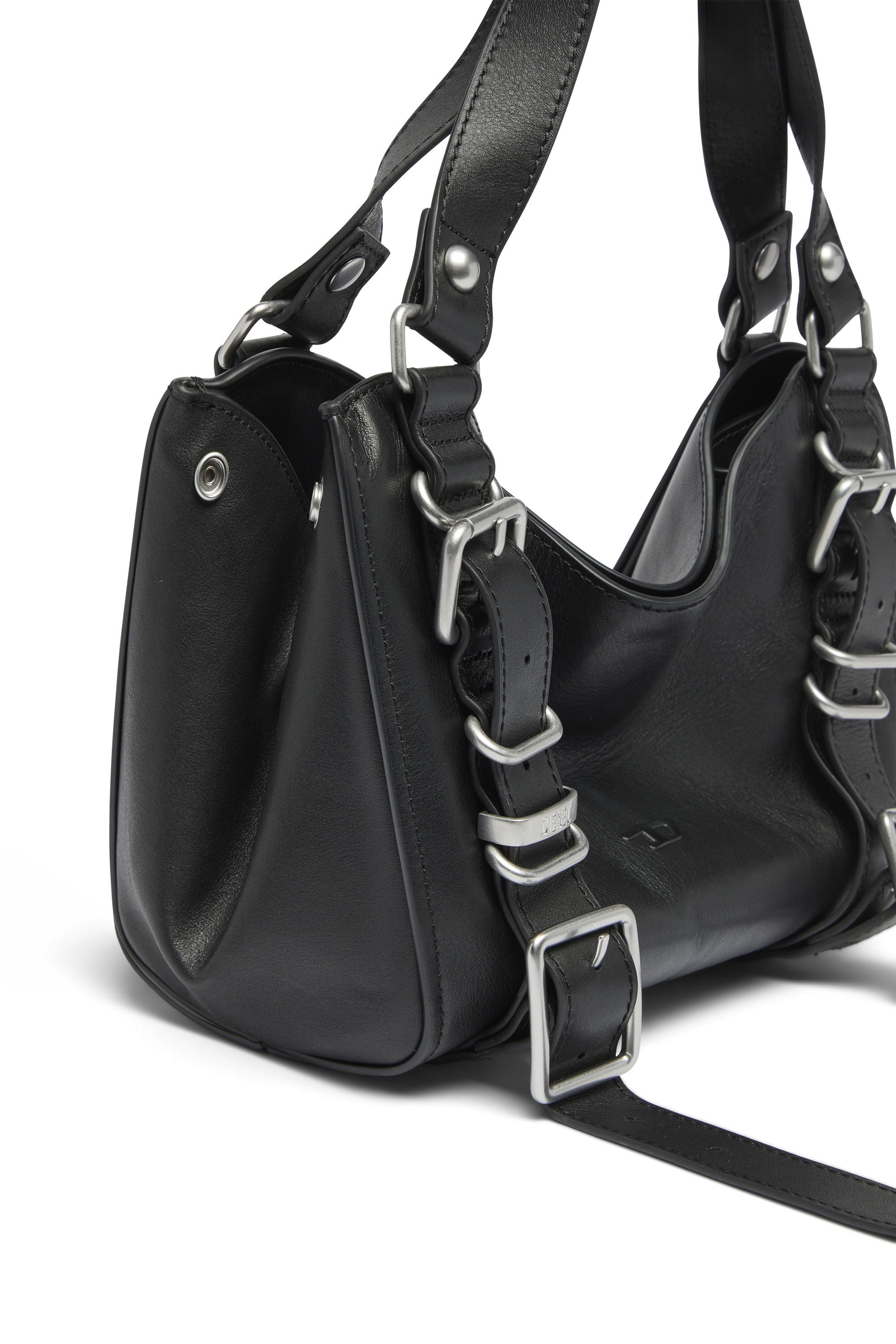 Diesel - D-ONE TOPHANDLE S, Female's D-One-Small top-handle bag in treated leather in ブラック - 6
