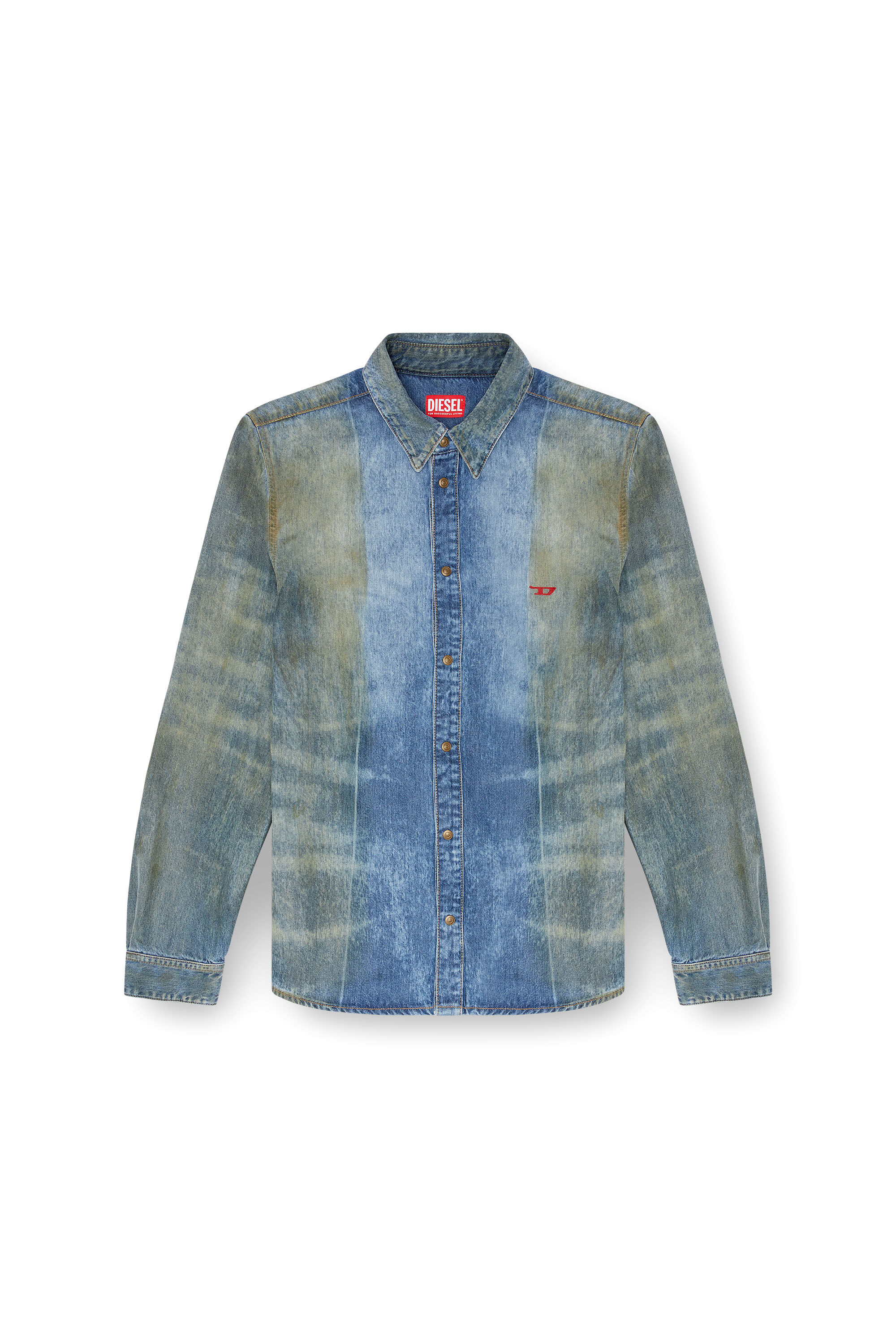 Diesel - D-FITTY-FSF, Male's Denim shirt with solarised folds in ミディアムブルー - 2