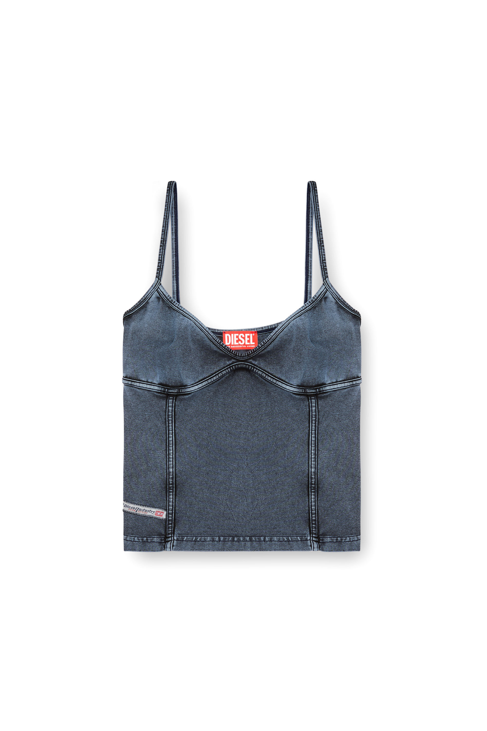 Diesel - T-ONY, Female's Strappy top in denim-look jersey in ダークブルー - 2