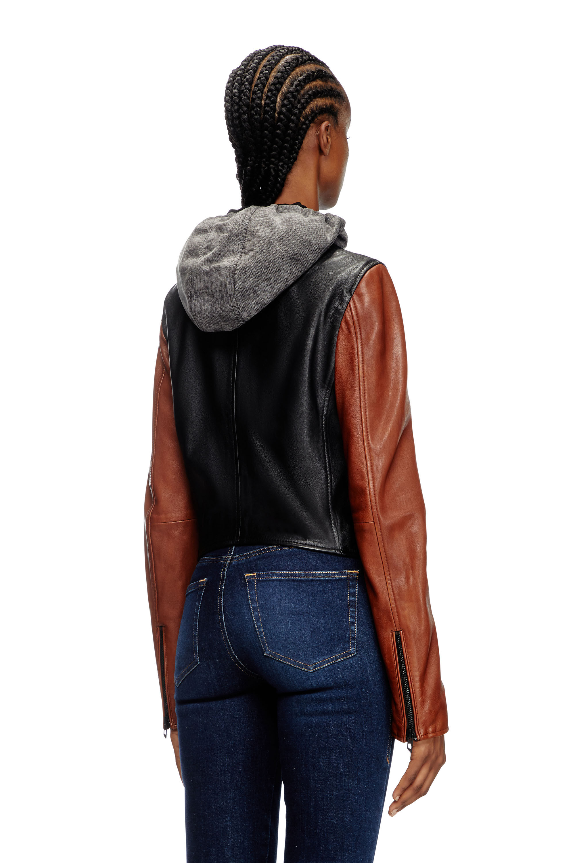 Diesel - L-OUDER, Female's Colour-block leather jacket in ブラック/ブラウン - 5