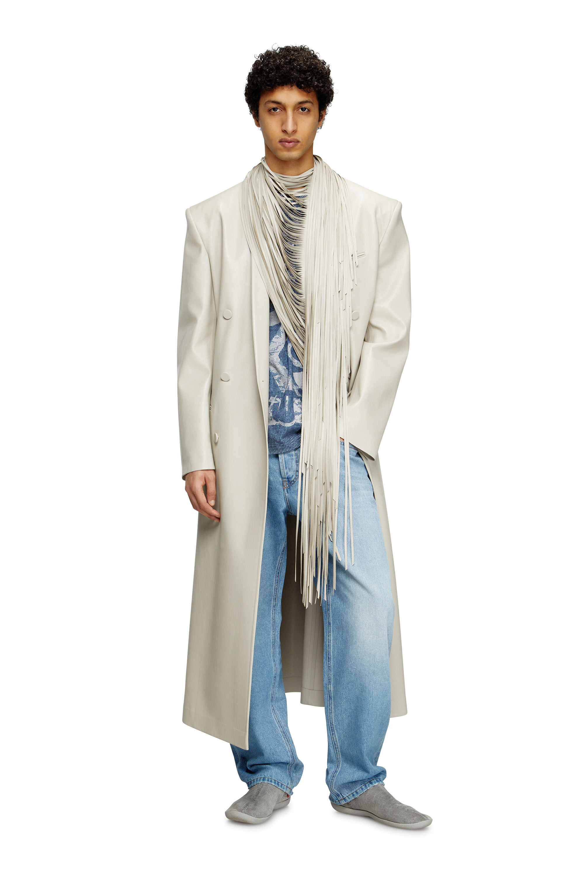 Diesel - J-ELDAR-A, Male's Long coat with shredded scarf fringing in ライトグレー - 3