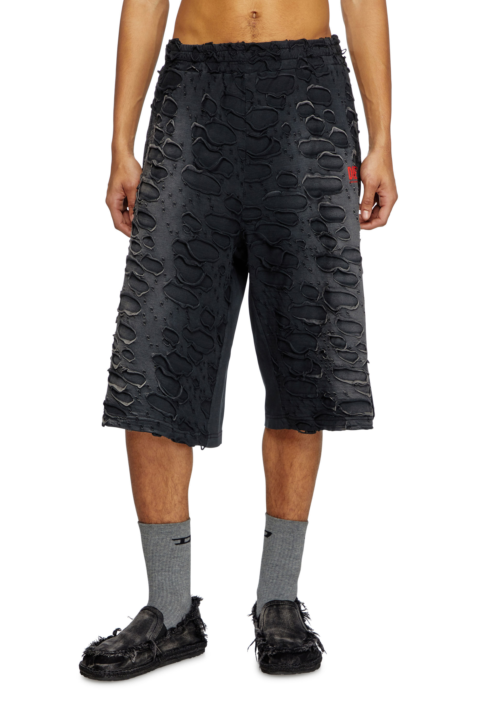 Diesel - P-ECHIO-R1, Male's Faded sweat shorts with holes in ブラック - 3