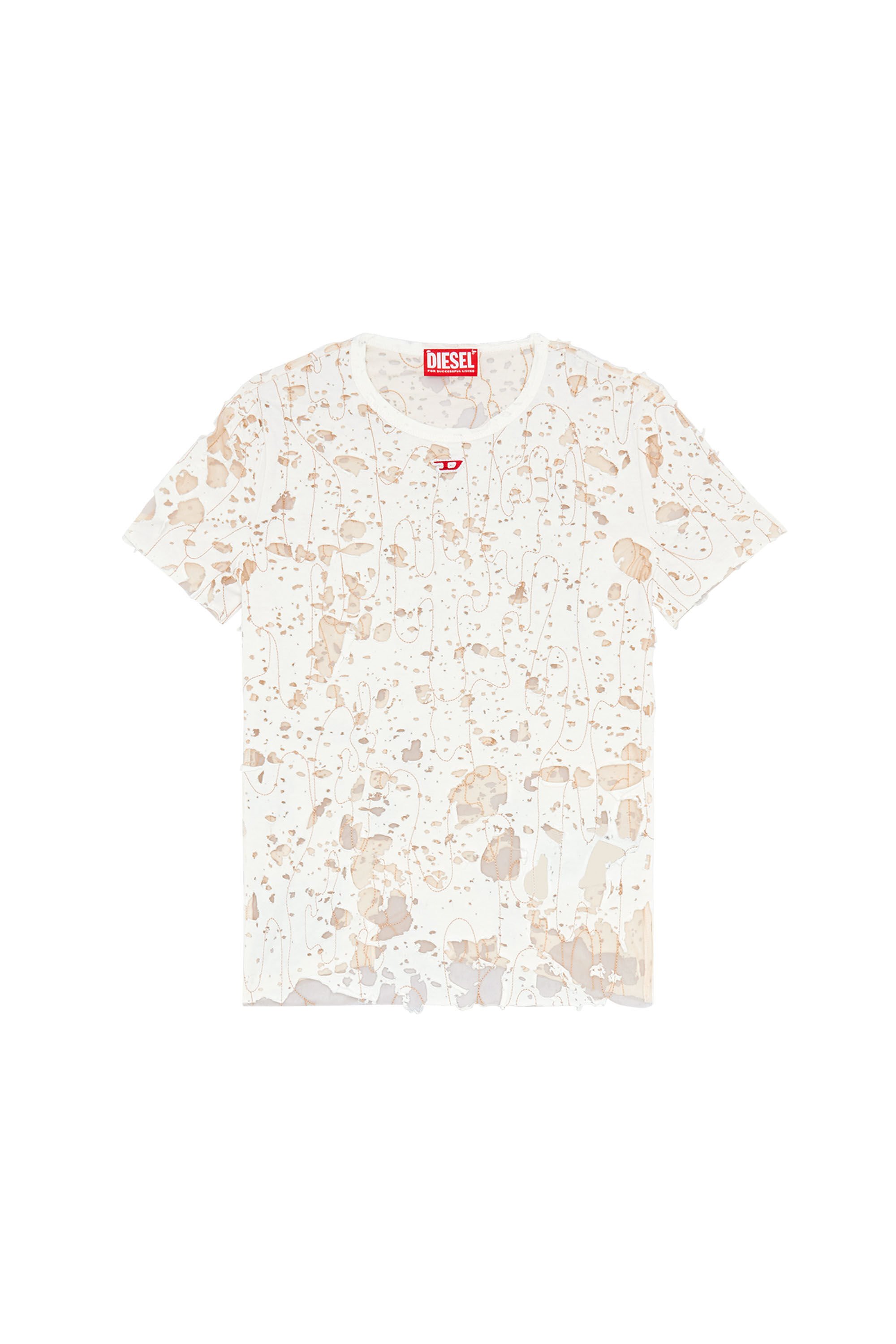 Diesel - T-UNCYNA, Female's Tulle T-shirt with destroyed jersey in ホワイト - 2