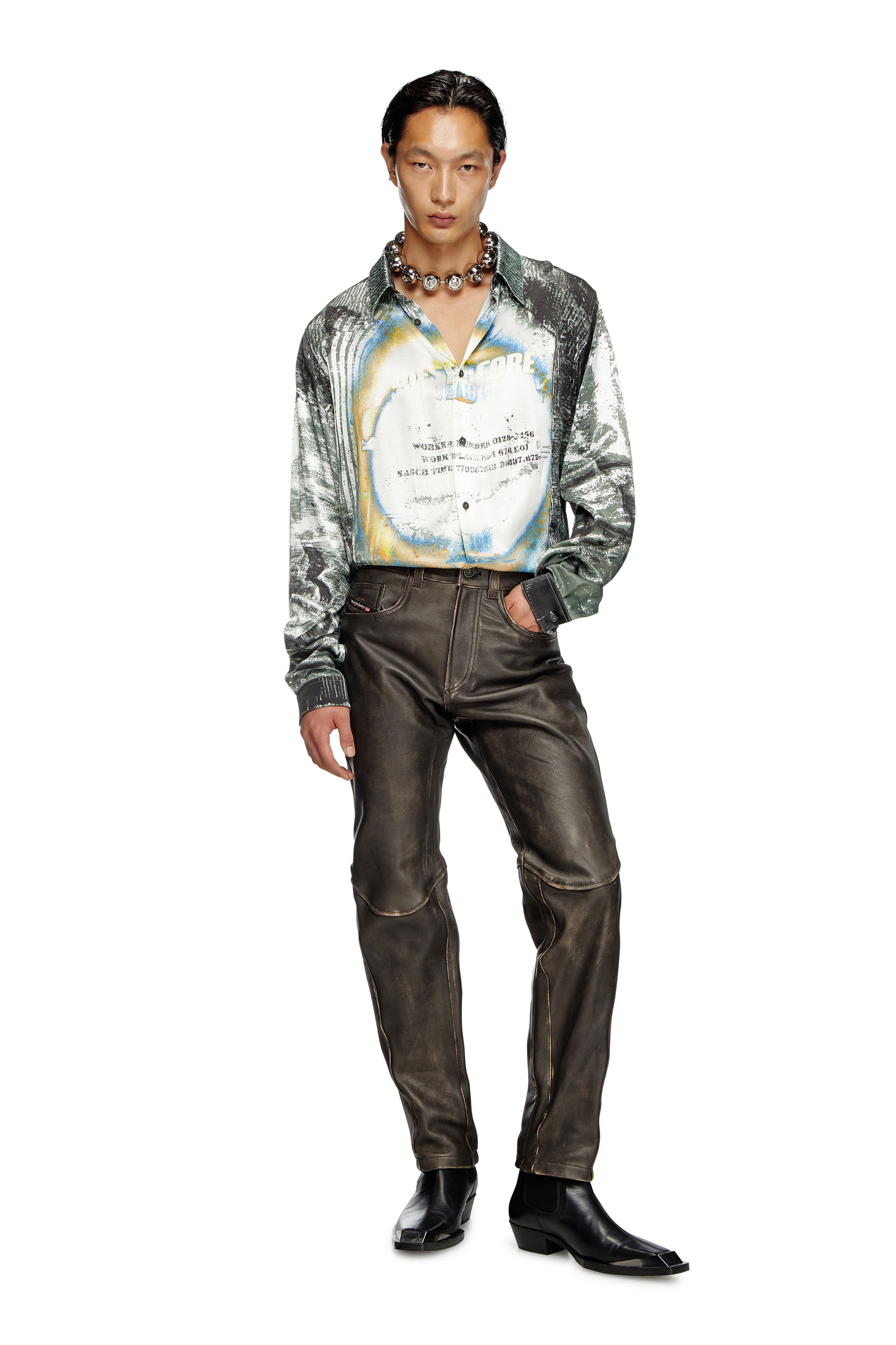 Diesel - S-GACY, Male's Fluid shirt with trompe l'oeil effects in ホワイト/グレー - 1