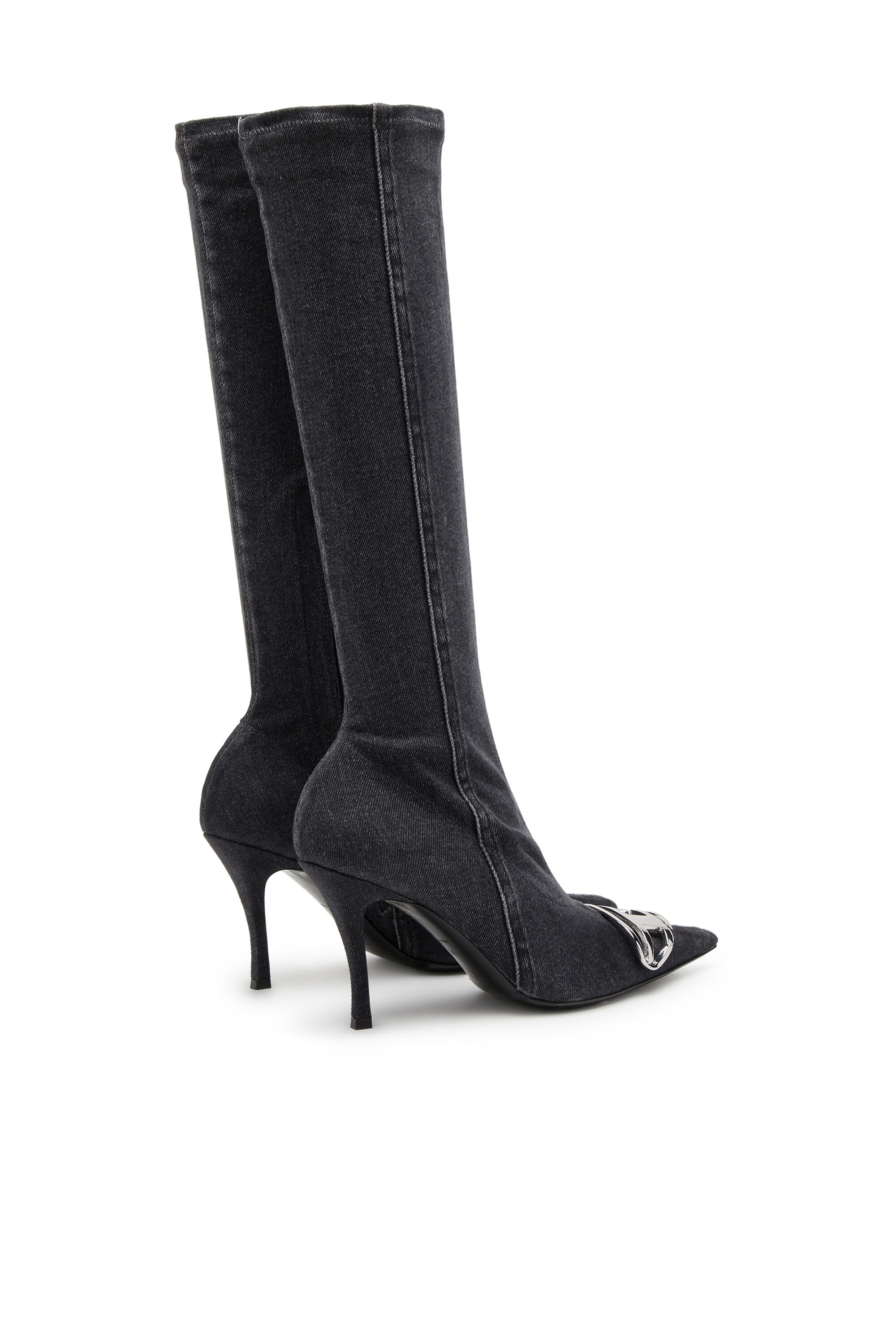 Diesel - D-VENUS KB D, Female's D-Venus-Knee-high boots in stretch denim in ブラック - 4