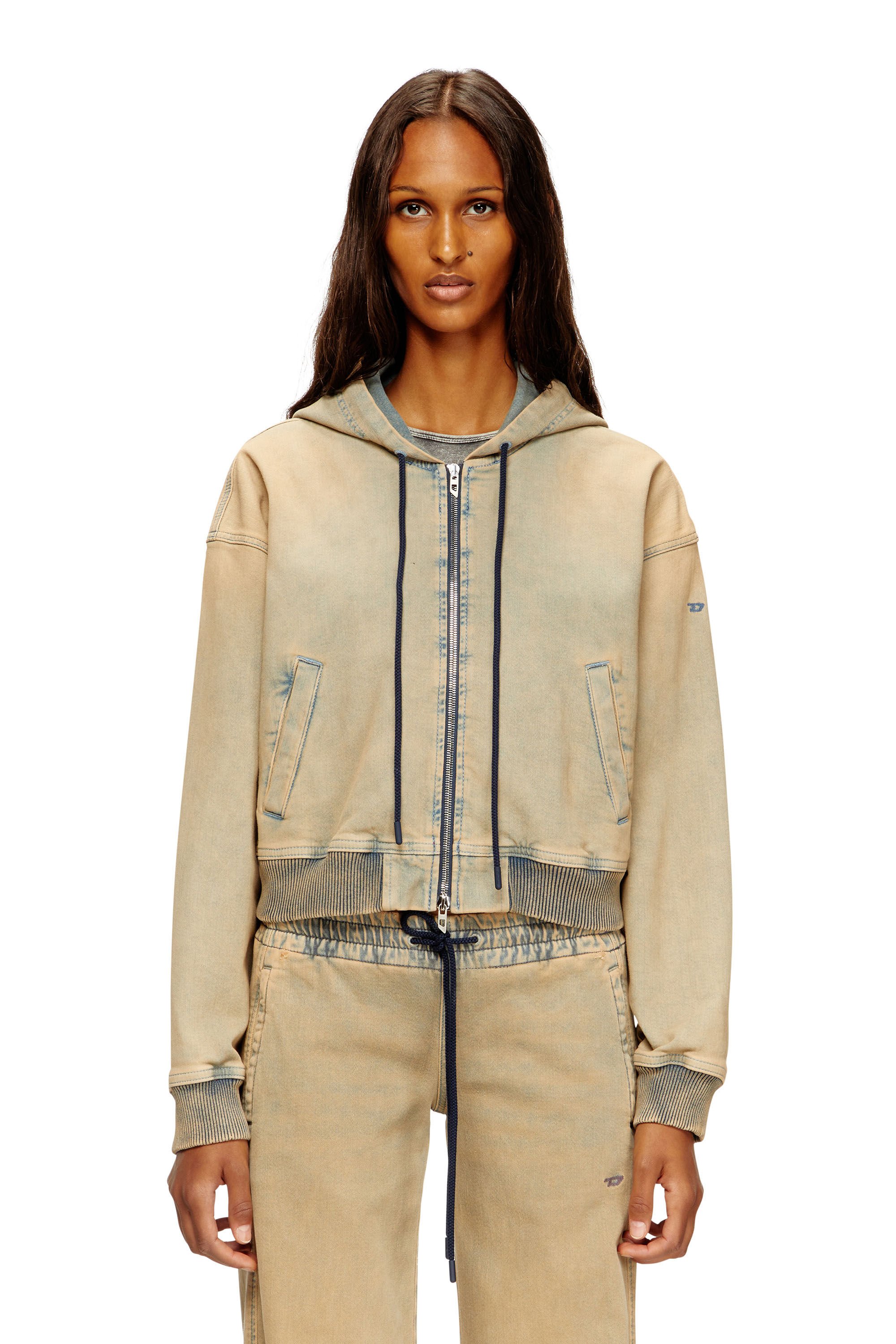 Diesel - DE-GIRI-CROP JOGG, Female's Zipped hoodie in coloured JoggJeans in ベージュ/ブルー - 3