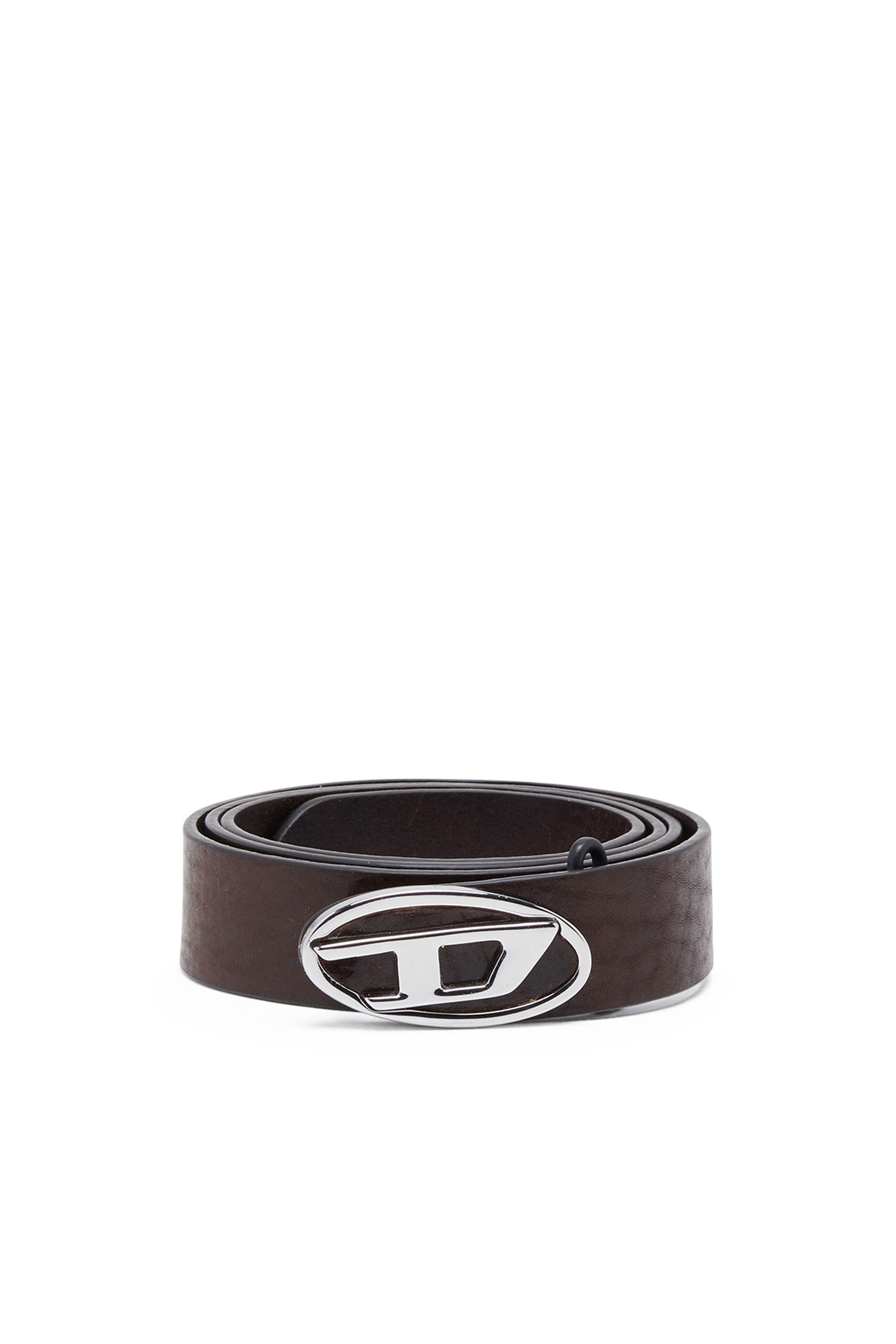 Diesel - B-1DR-LAYER, Male's Leather belt with Oval D logo in ダークブラウン - 1