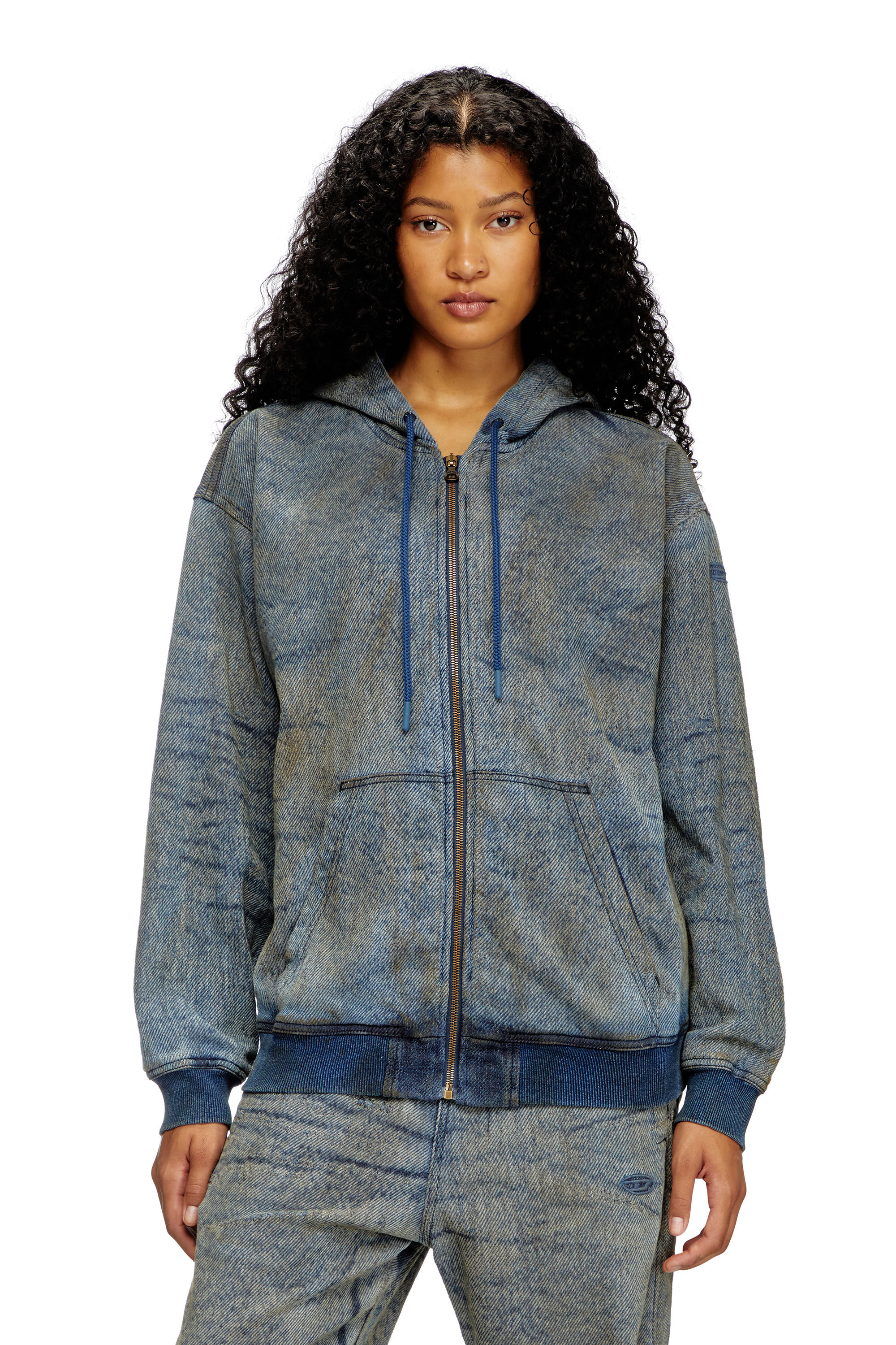 Diesel - D-HARI-FSF, Unisex's Zip-up hoodie in jacquard denim in ミディアムブルー - 7