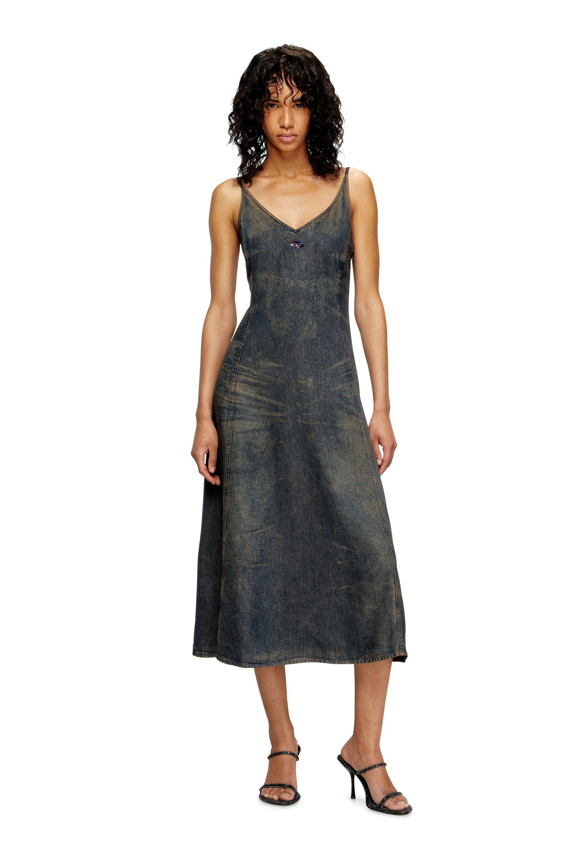 Diesel - DE-BELD-S, Female's Midi dress in fluid dirt-effect denim in null - 2