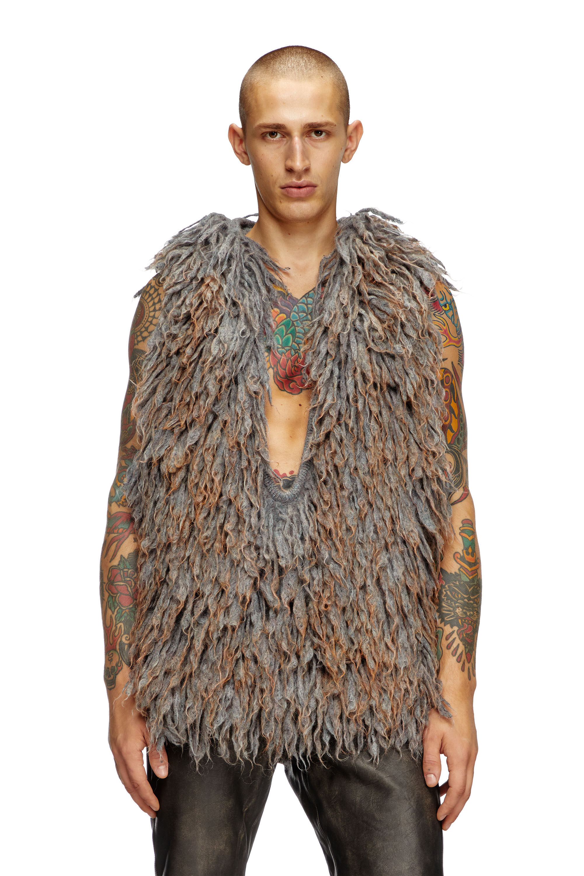 K-HARUF Sleeveless hoodie in shaggy knit｜グレー｜メンズ｜DIESEL