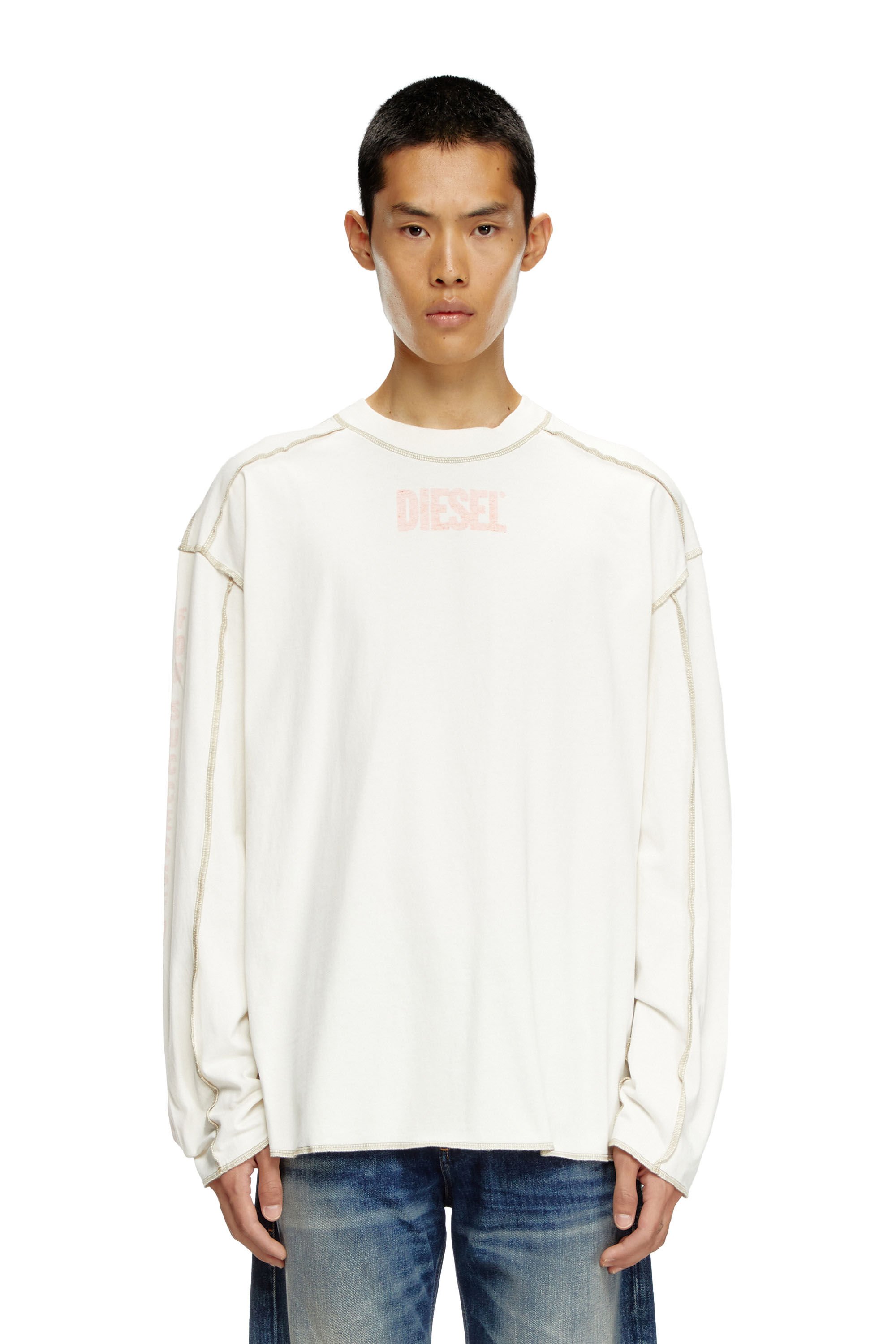 Diesel - T-CRAOR-LS, Male's Long-sleeve T-shirt with inside-out effect in ホワイト - 3