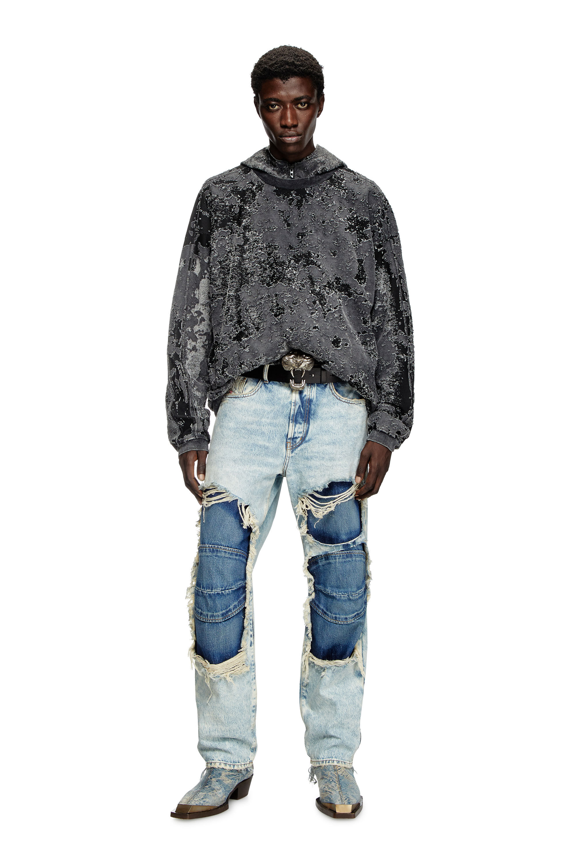 Diesel - S-ARISY, Male's Burnout sweatshirt with camo effect in ブラック - 1