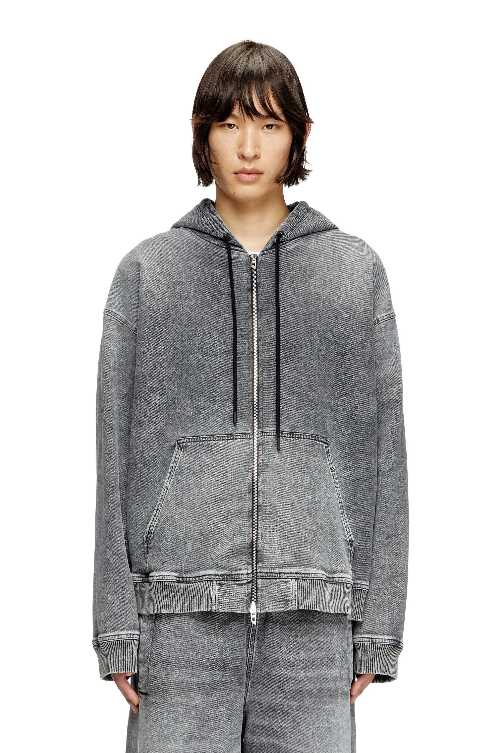 Diesel - HS D-GIRI-S TRACK, Unisex's Zip-up hoodie in marbled Track Denim in ダークグレー - 3
