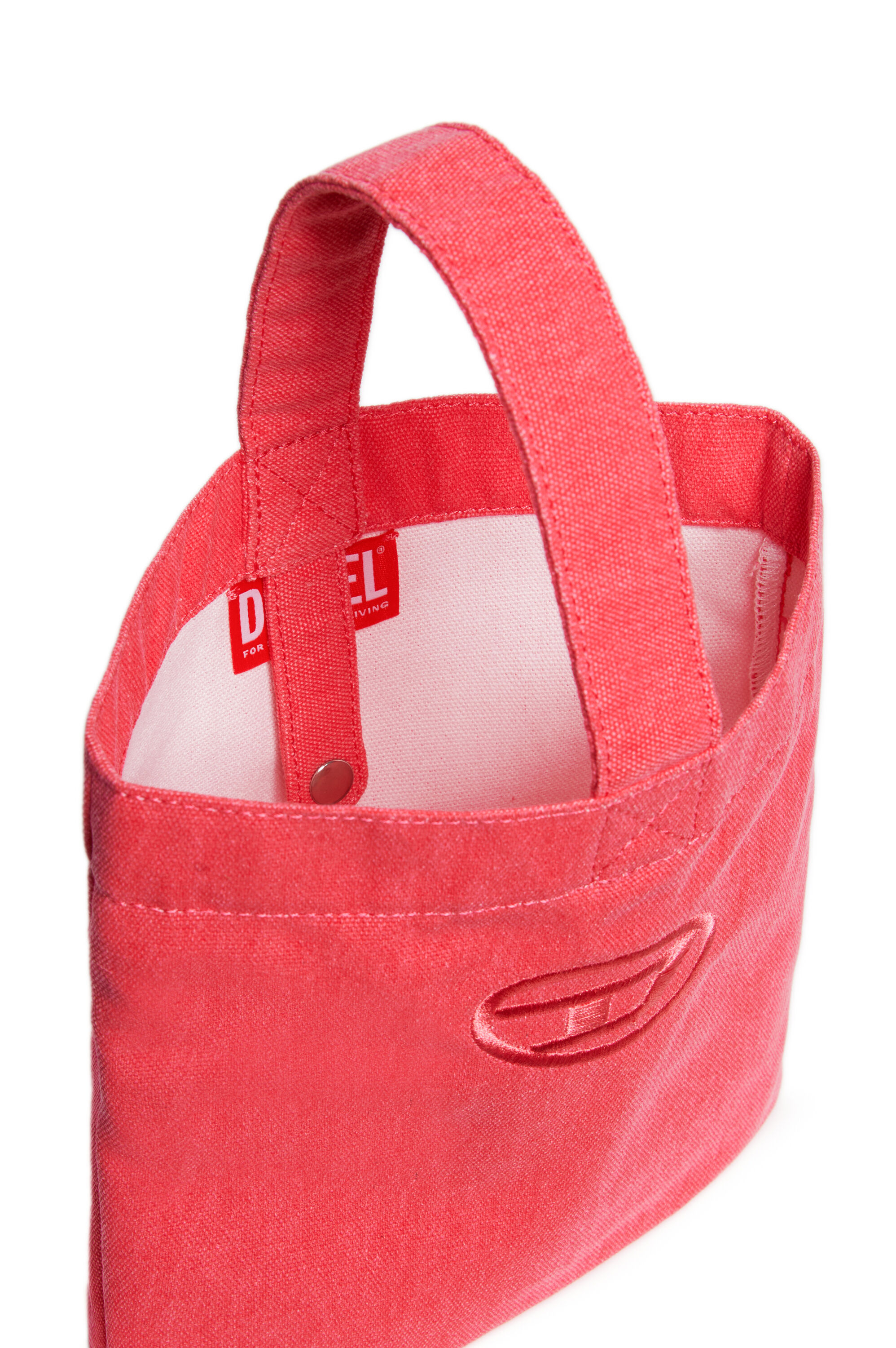 Diesel - WMATTIS, Female's Canvas bucket bag with Oval D embroidery in ピンク / ホワイト - 5