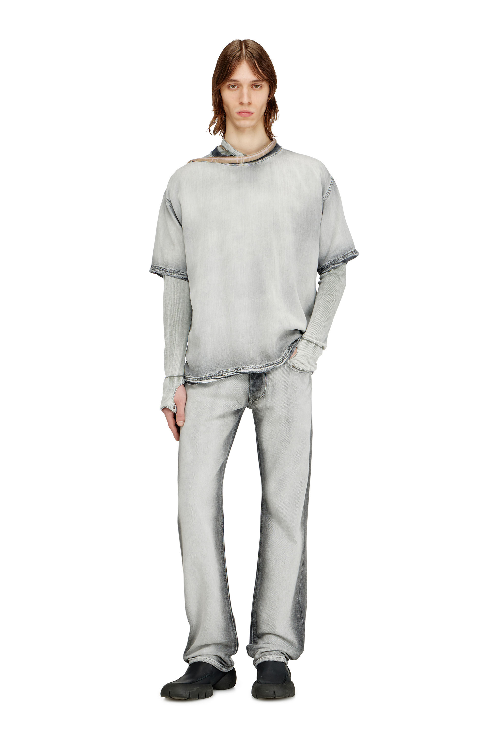 Diesel - D-BOX-FSI, Male's T-shirt in fluid skeleton Tencel denim in グレー - 1