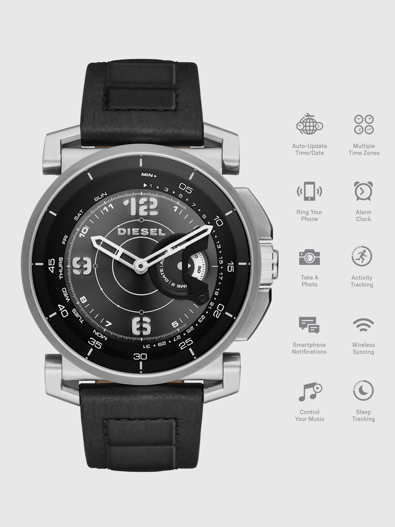 Diesel - DT1000, Unisex's Padded strap hybrid smartwatch, 47 mm in ブラック - 1