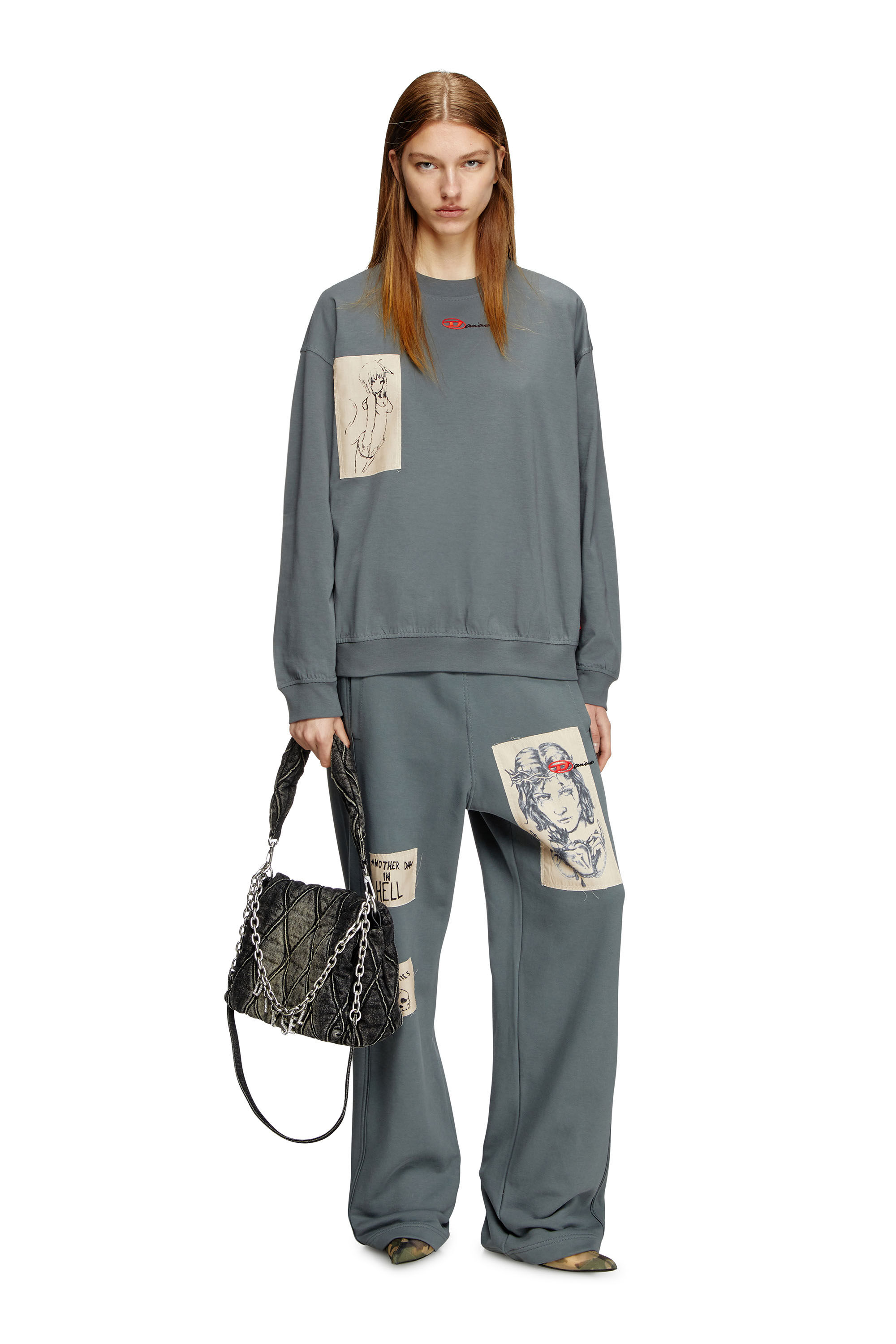 S-BOXT-LS-1P-DD Long-sleeve T-shirt with tattoo patches｜グレー｜ウィメンズ｜DIESEL