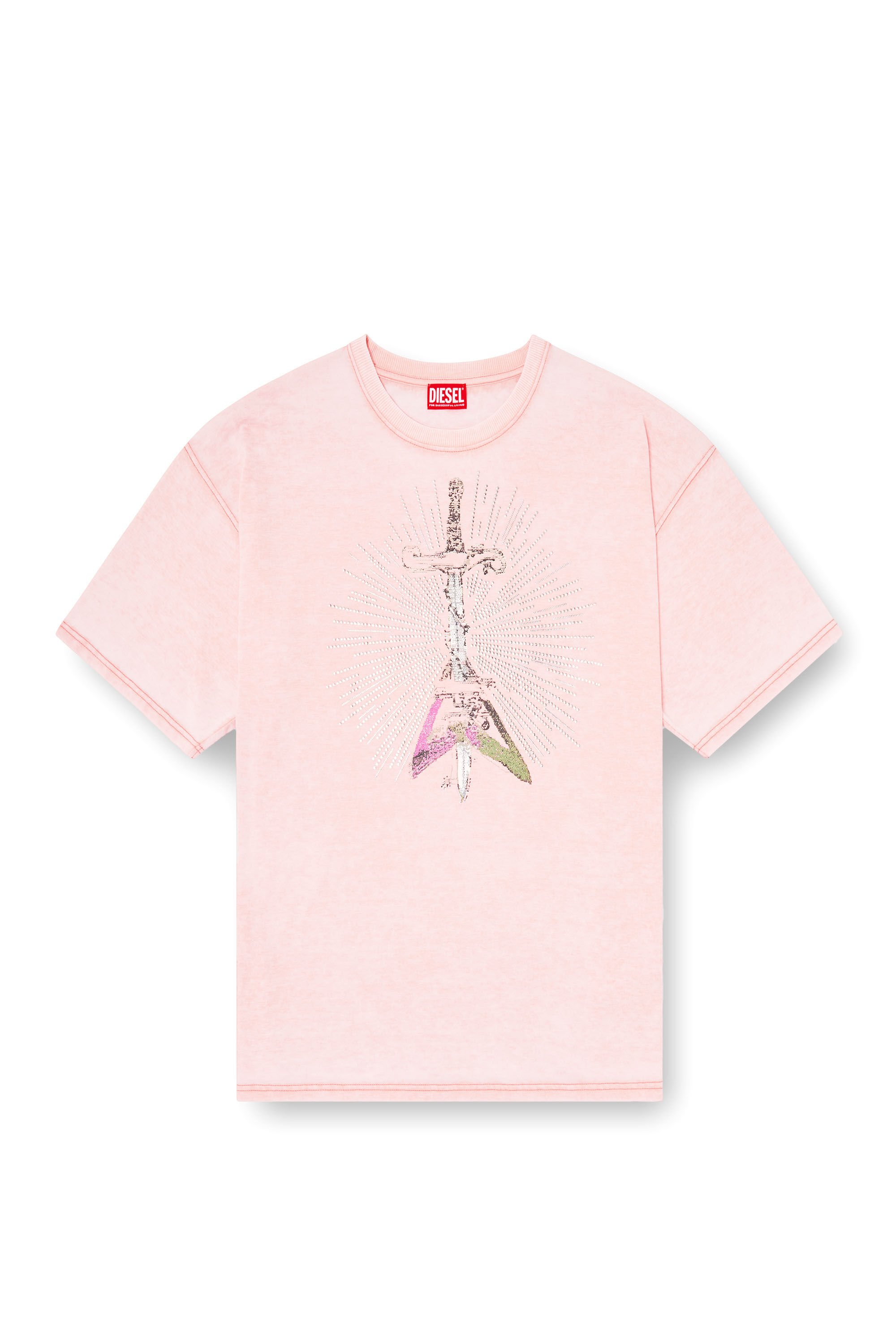 Diesel - T-BOXT-T18, Male's T-shirt with sword print in ピンク / ホワイト - 2