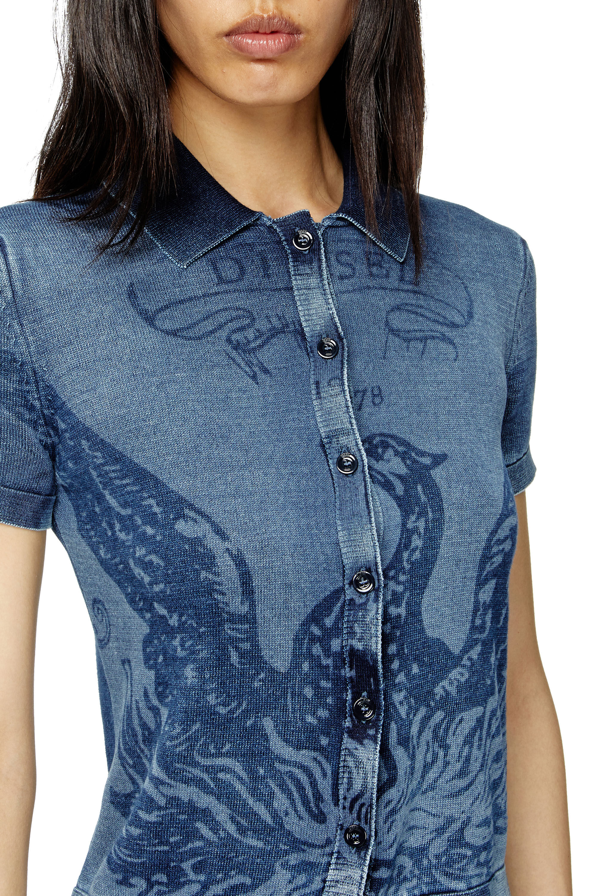 Diesel - M-FENNY, Female's Indigo shirt-cardigan with Phoenix logo in ミディアムブルー - 4