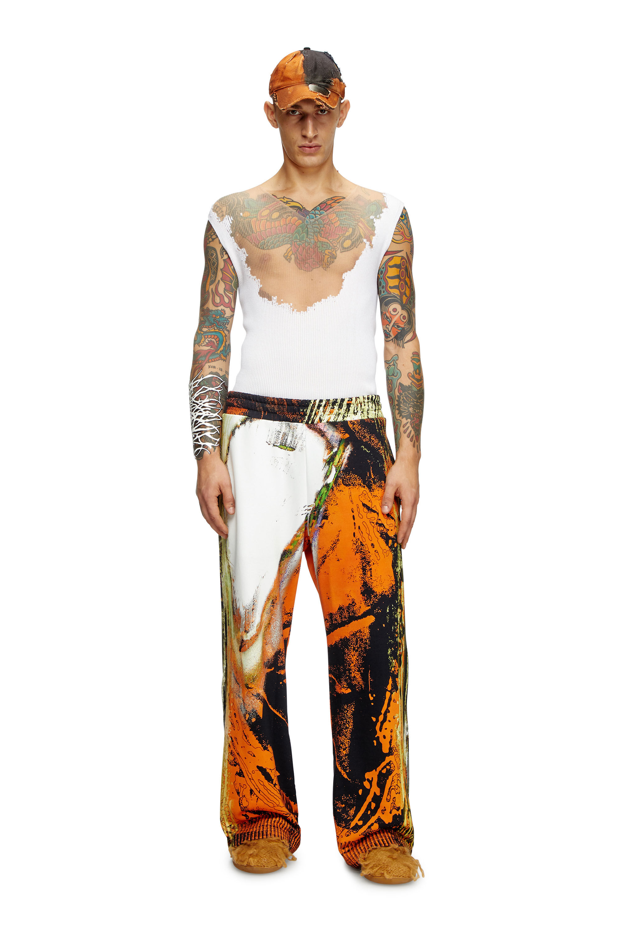 Diesel - P-MARTE, Male's Track pants with Pop print in ブラック/オレンジ - 4