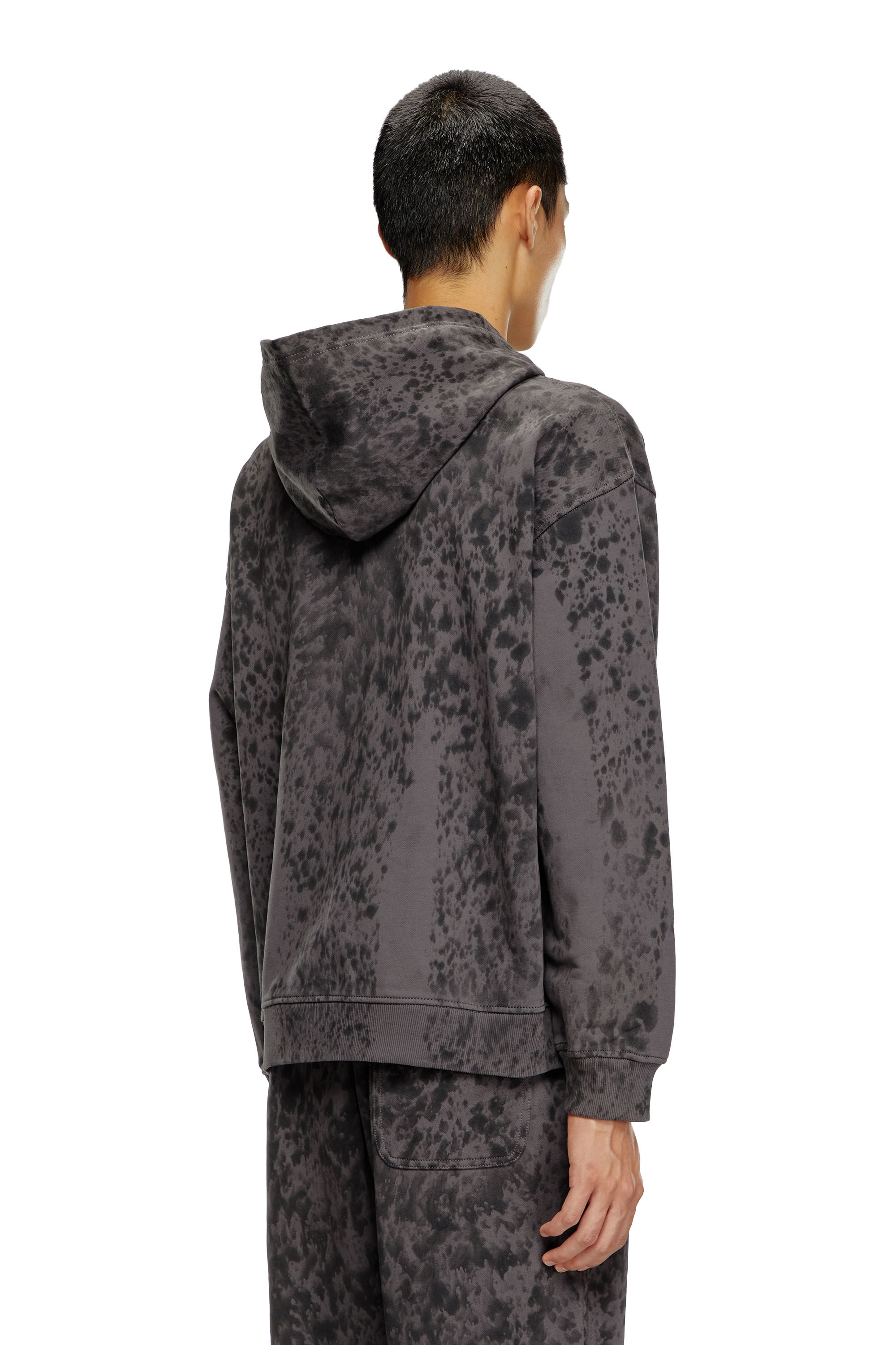 S-BOXT-HOOD-K1 Treated hoodie with raindrop effect｜ブラック｜メンズ｜DIESEL