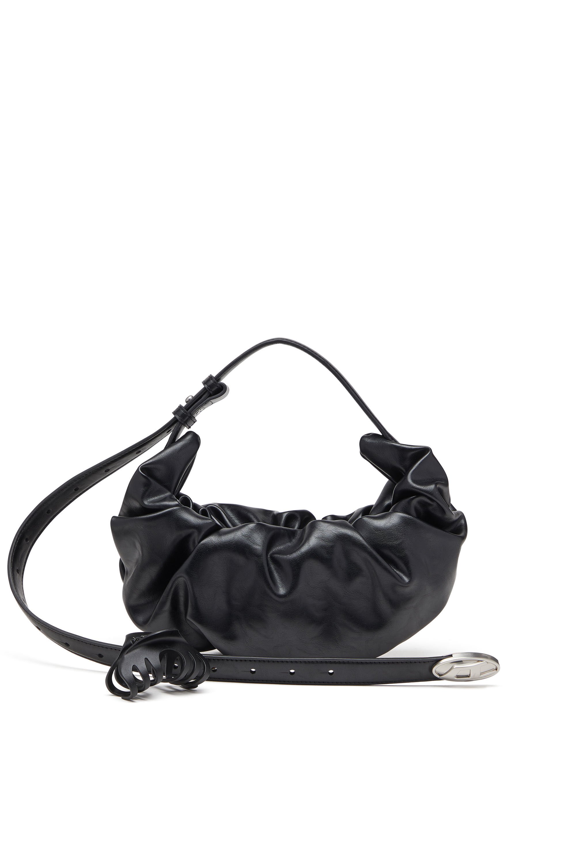 Diesel - GRAB-D HOBO S, Female's Grab-D S-Small scrunched hobo bag in shiny PU in ブラック - 7