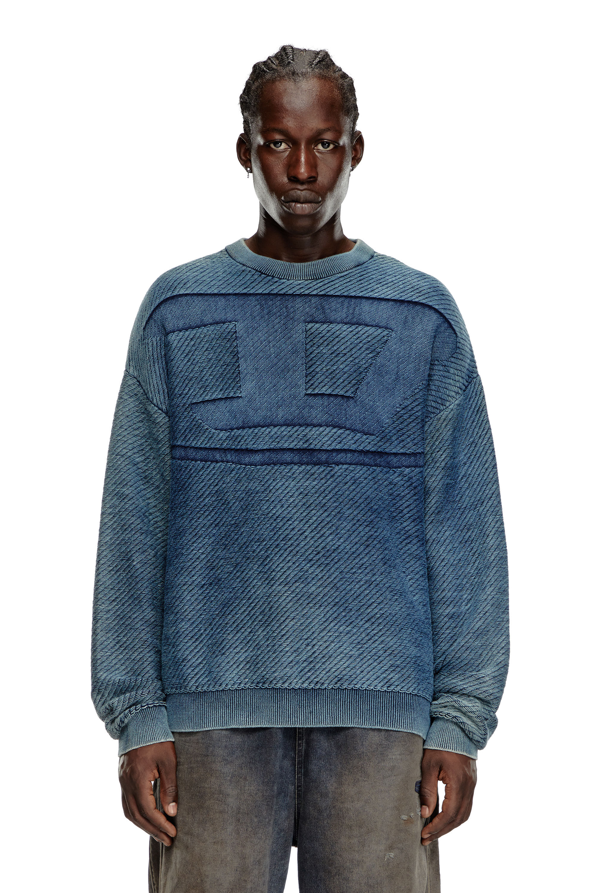 K-KLEVERY Denim-effect jumper in cotton｜ブルー｜メンズ｜DIESEL
