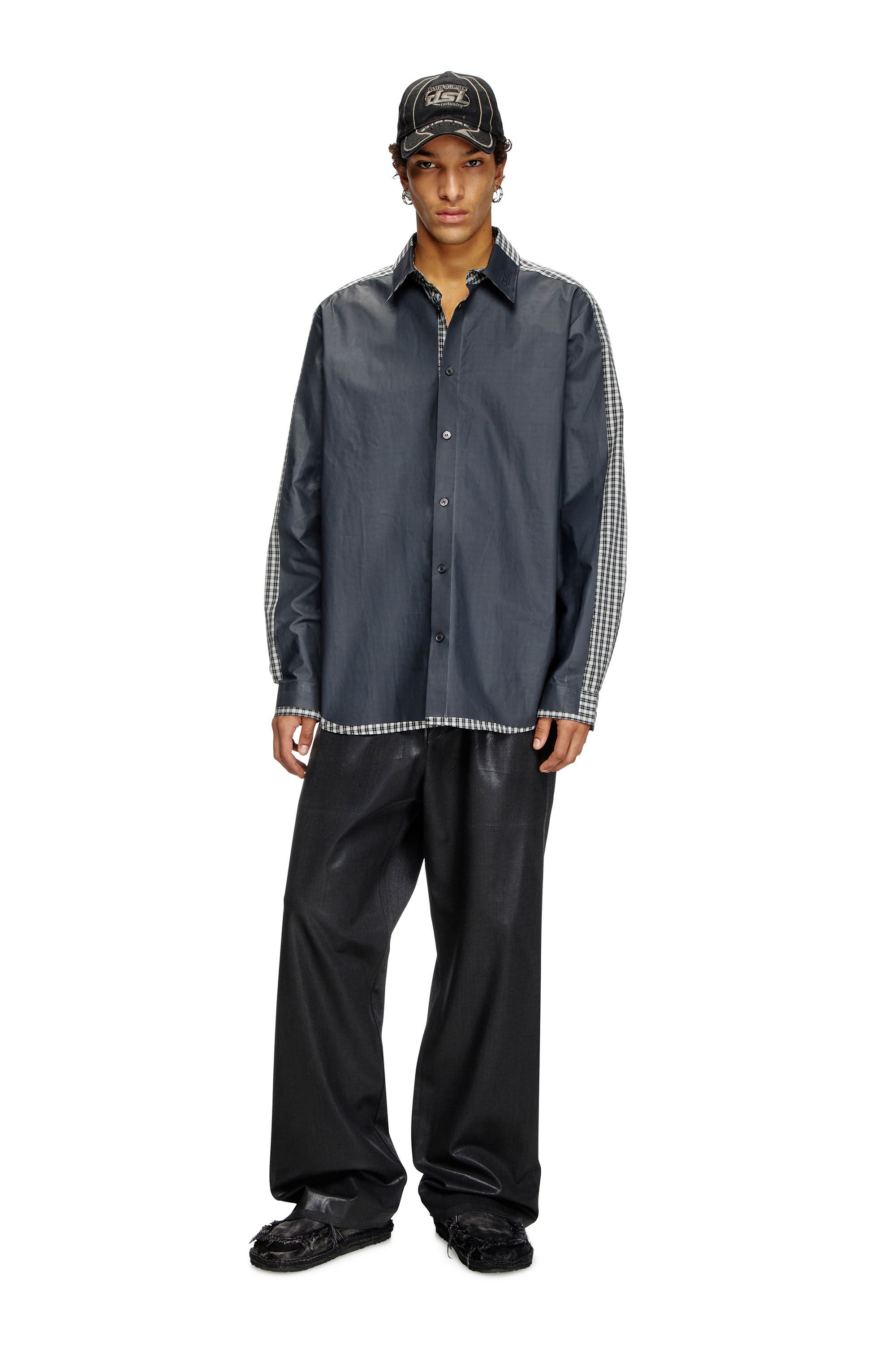 Diesel - S-BOLT, Male's Check shirt with coated front in ブラック/ホワイト - 1