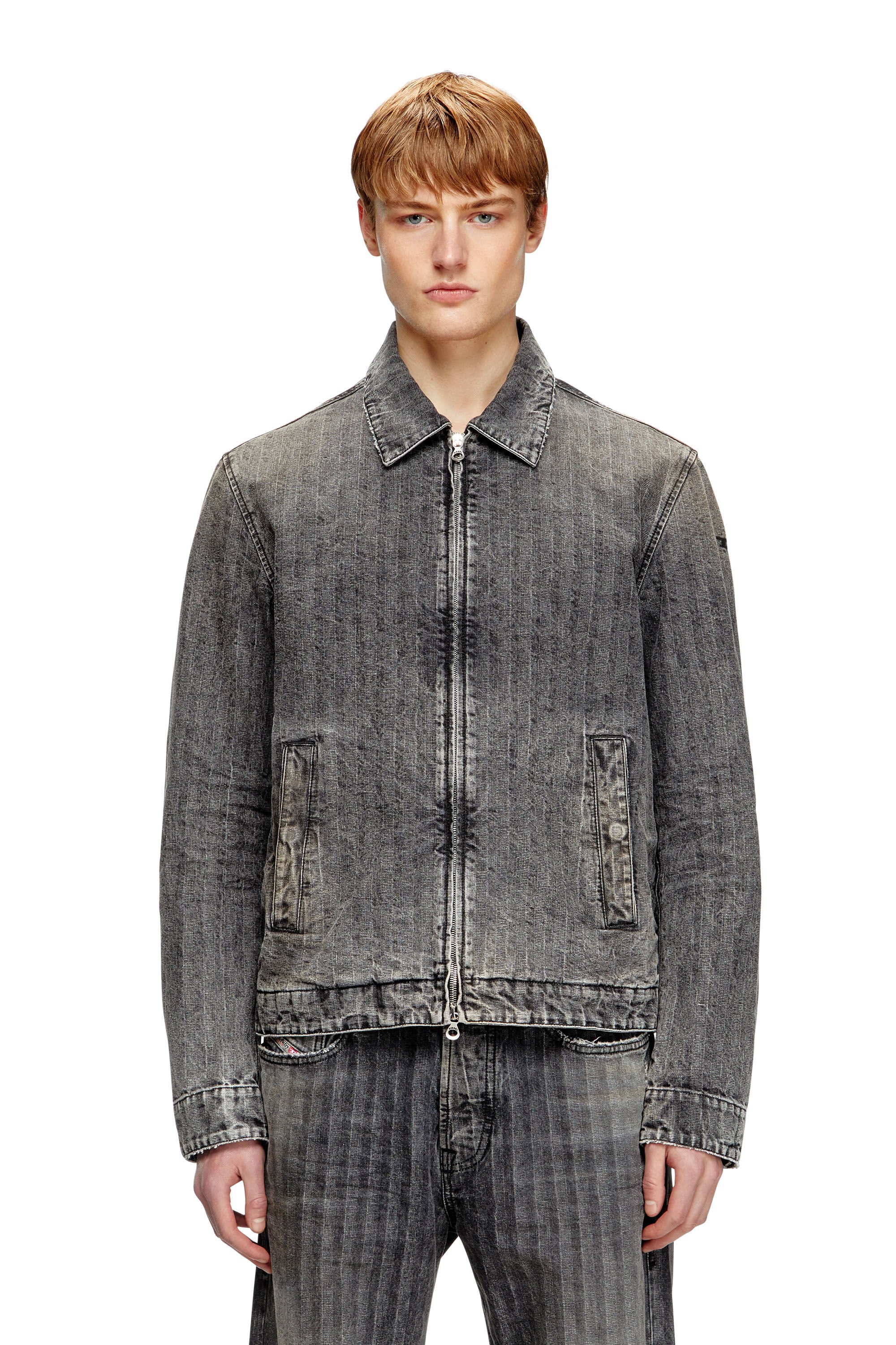 Diesel - D-ROHE, Male's Blouson jacket in herringbone denim in ブラック - 3