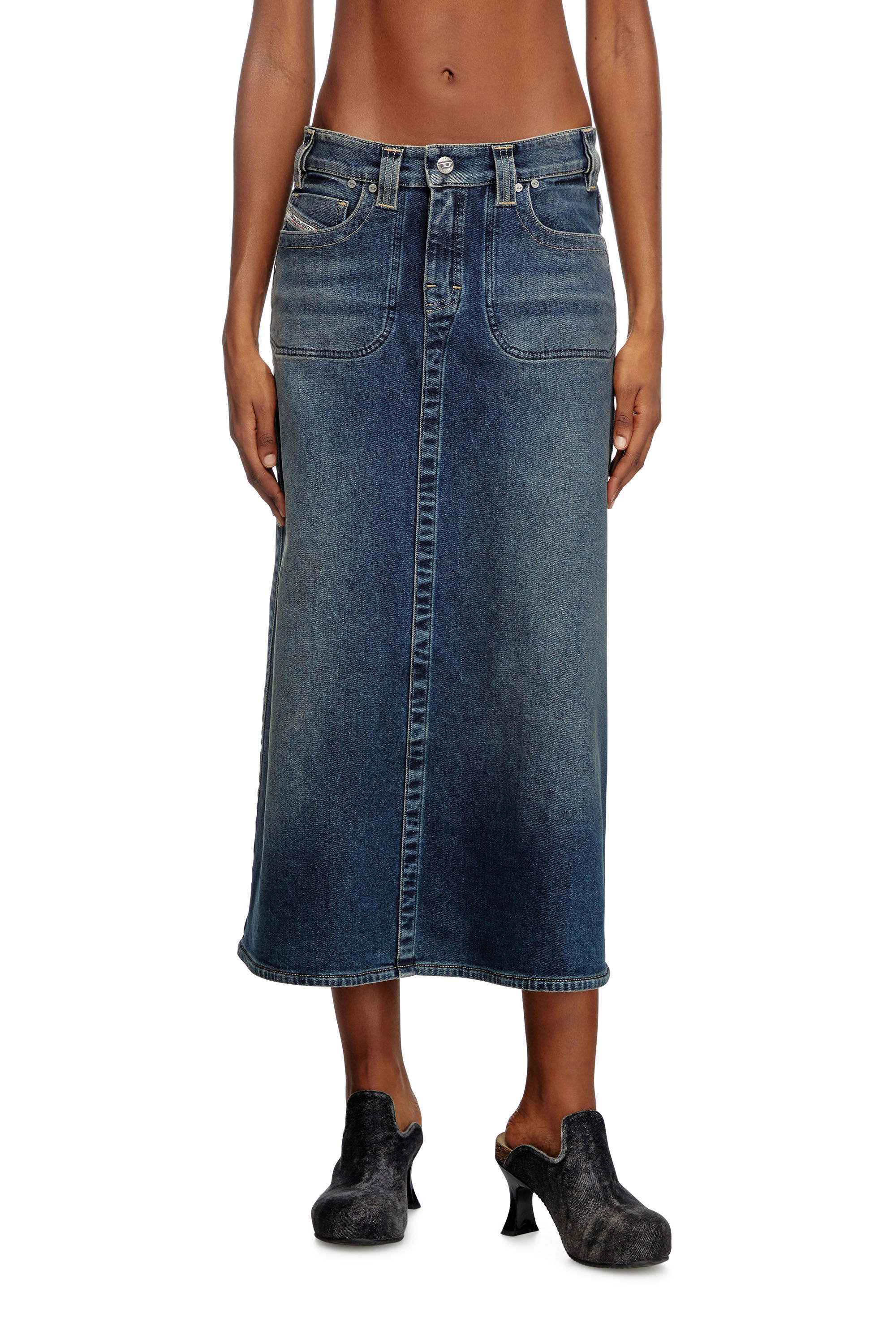 Diesel - DE-PAGO-MID-RE, Female's Midi skirt in Rehab denim in ダークブルー - 3