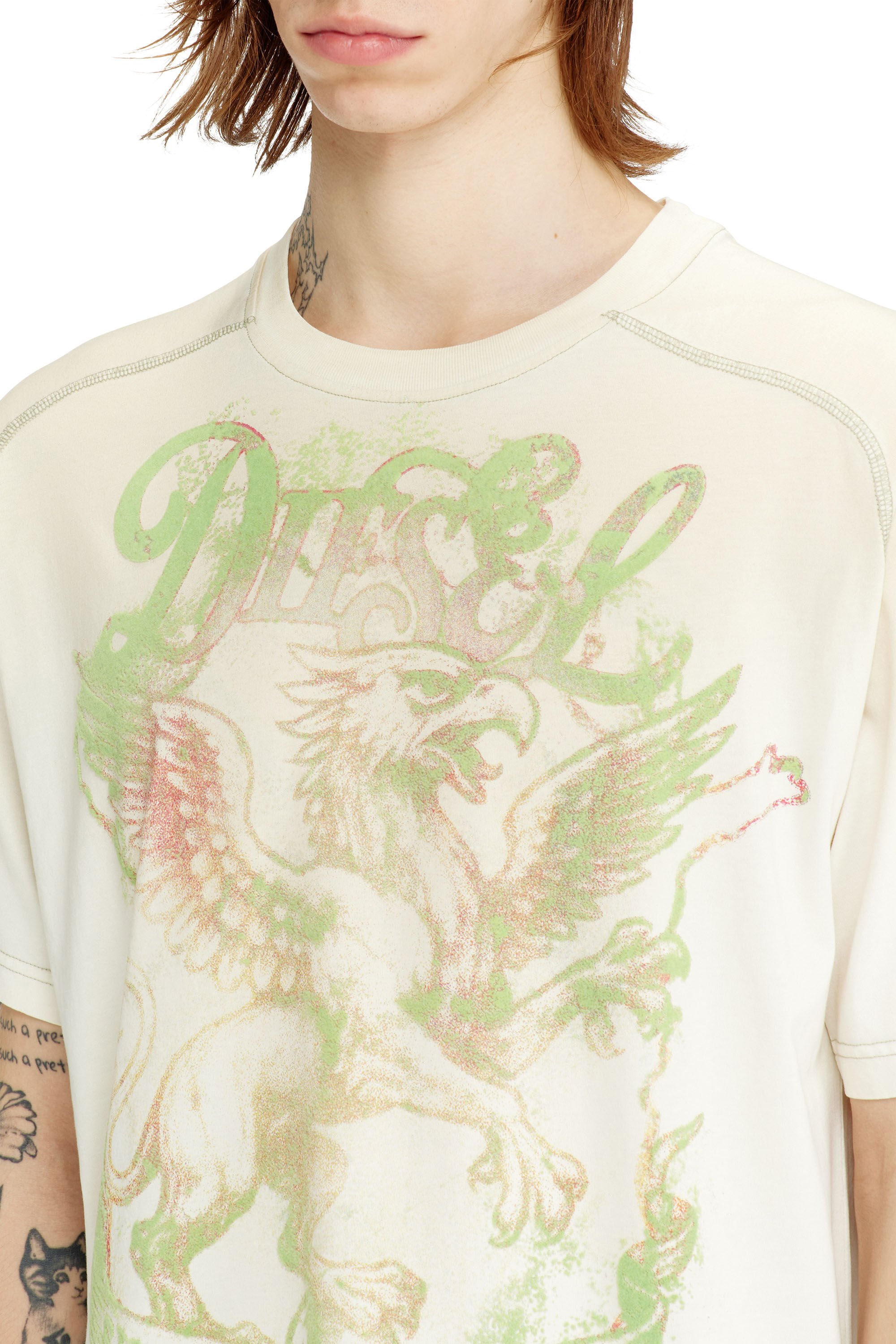 Diesel - T-GRIFFO, Male's T-shirt with griffin print in グリーン/ホワイト - 4