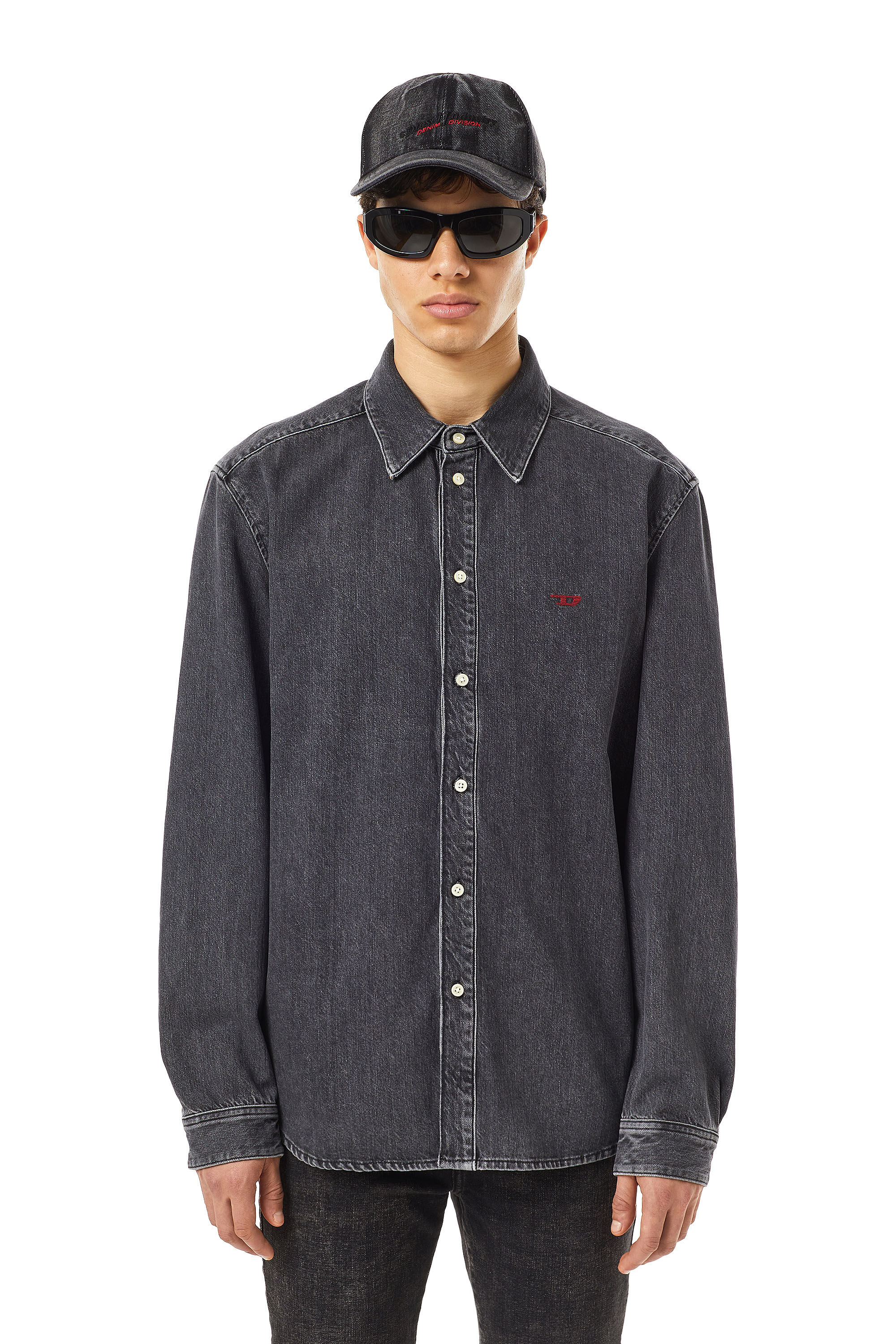 Diesel - D-SIMPLY BASIC SHIRT, Male's Shirt in denim in ブラック/ダークグレー - 3
