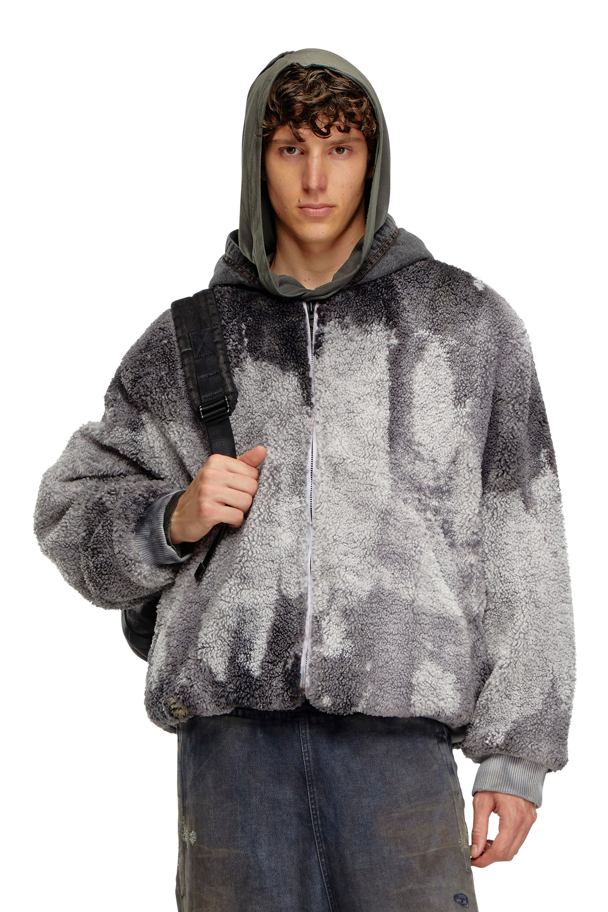 S-DEPLA Tie-dyed teddy jacket with denim hood｜グレー｜メンズ｜DIESEL