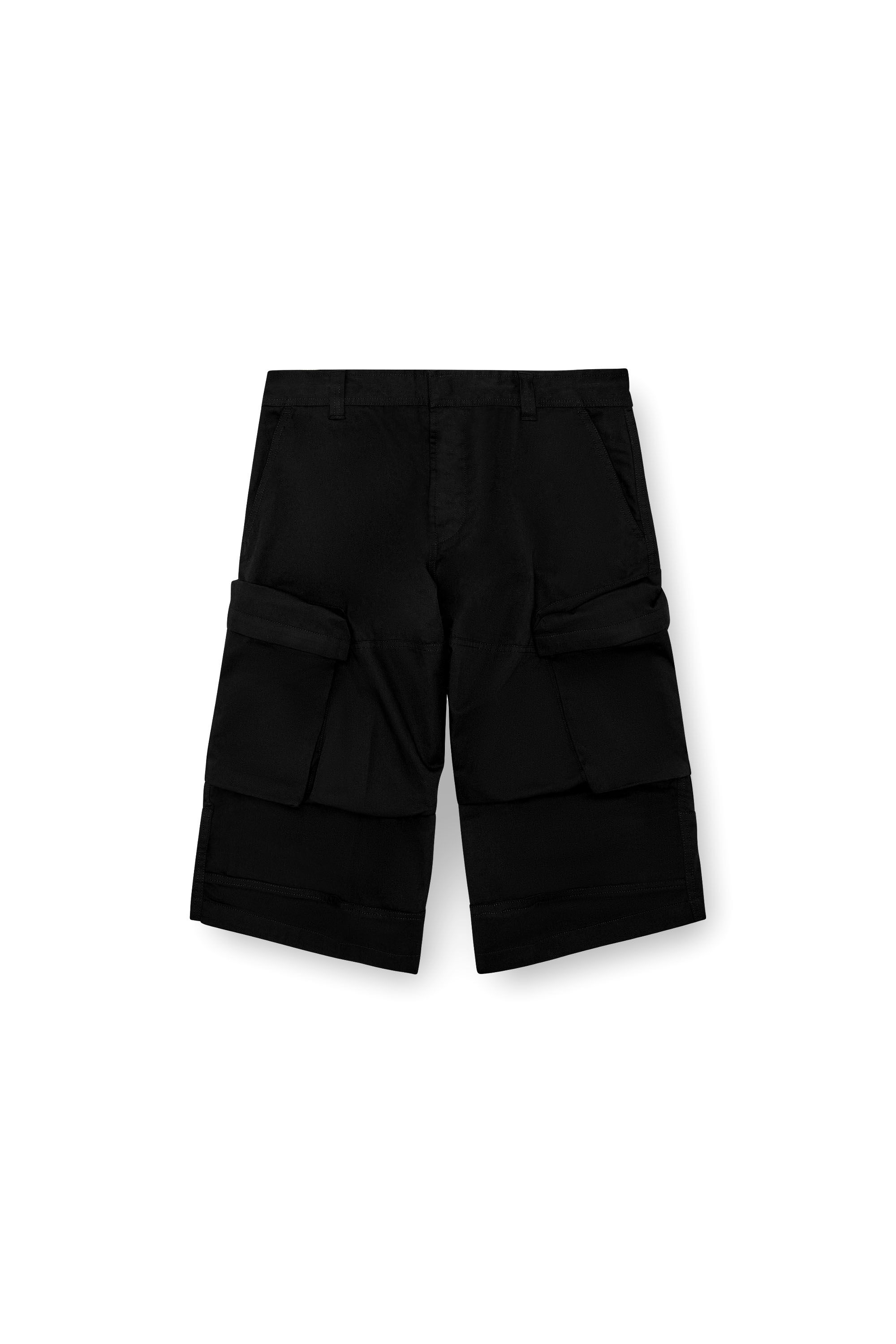 Diesel - P-ARNE-SHORT-A, Male's Asymmetrical cargo shorts in twill in ブラック - 2