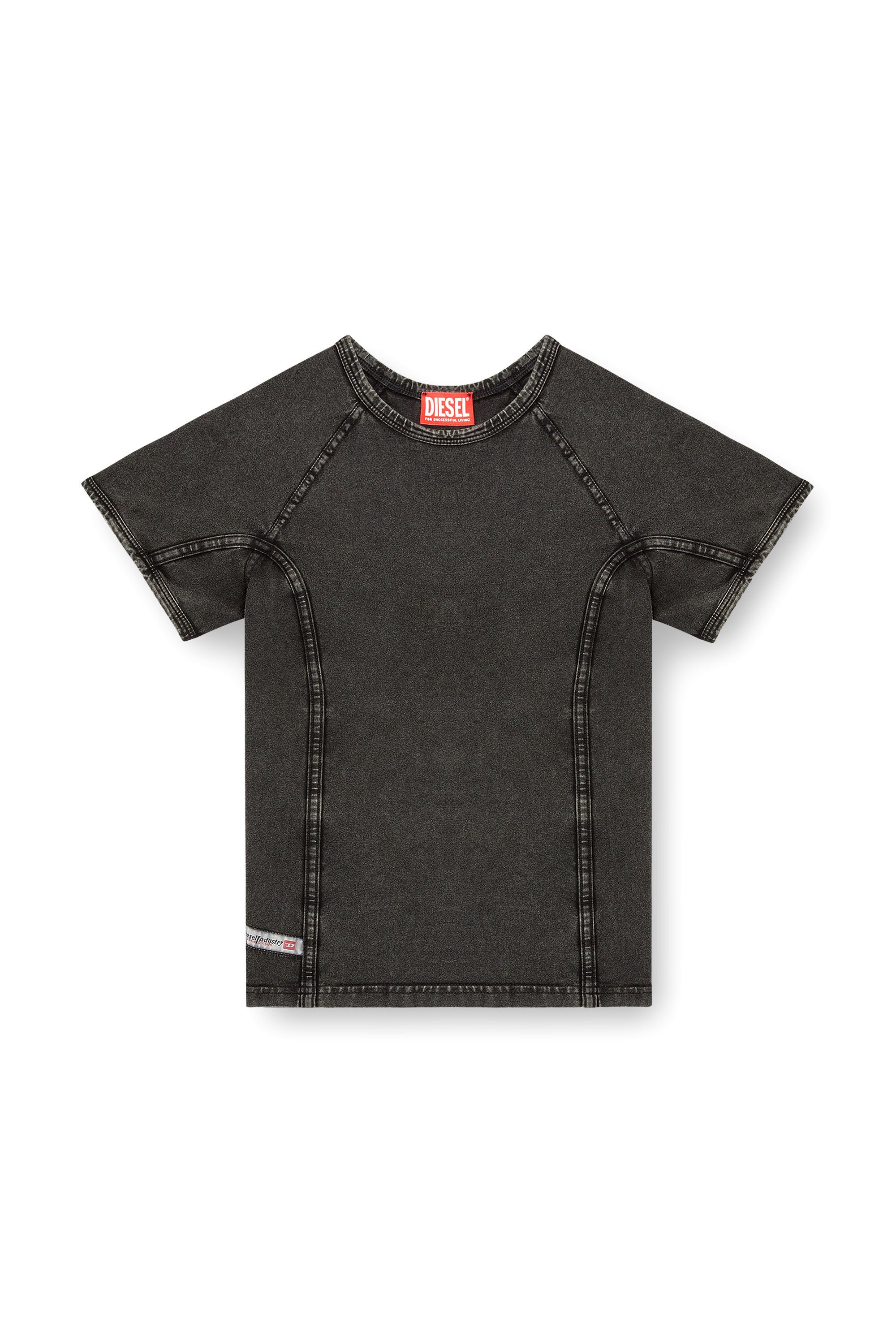 愛用 T-LYNNE Denim-effect jersey｜ブラック stretch in top アイドルグッズ