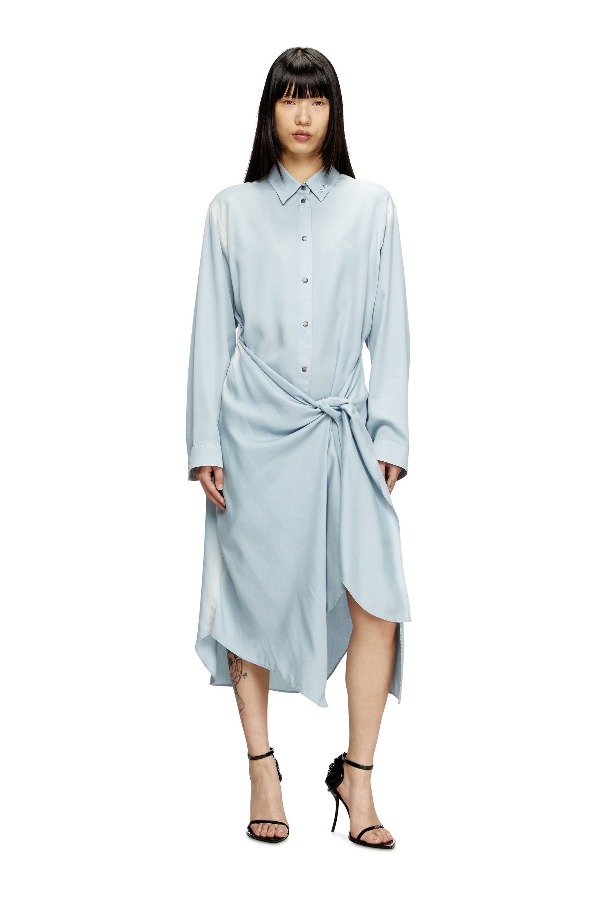 Diesel - D-ILETTA-R1, Female's Wrap shirt dress in treated twill in ライトブルー - 2