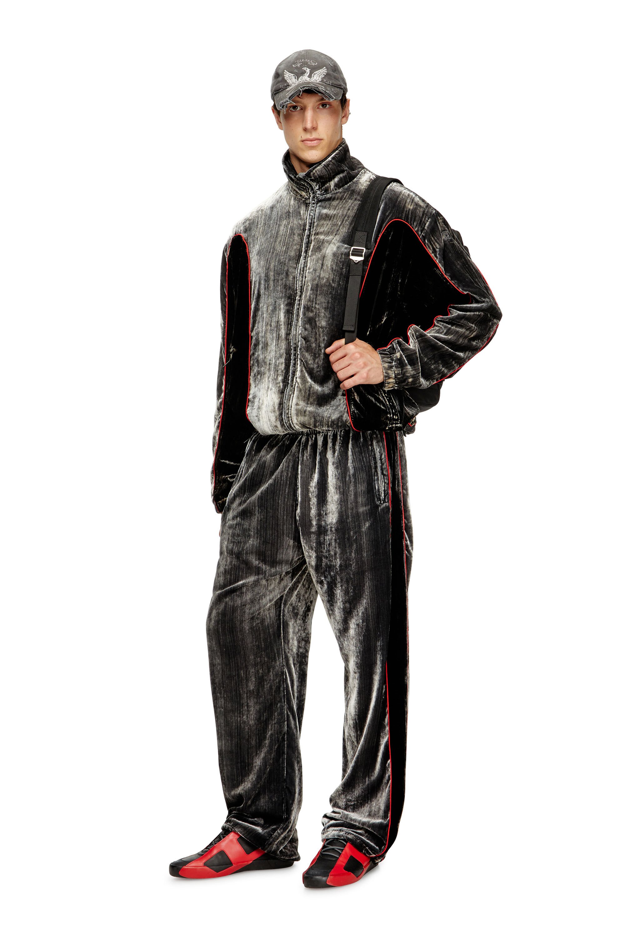 Diesel - P-HAY, Male's Track pants in treated velvet in ダークグレー - 3