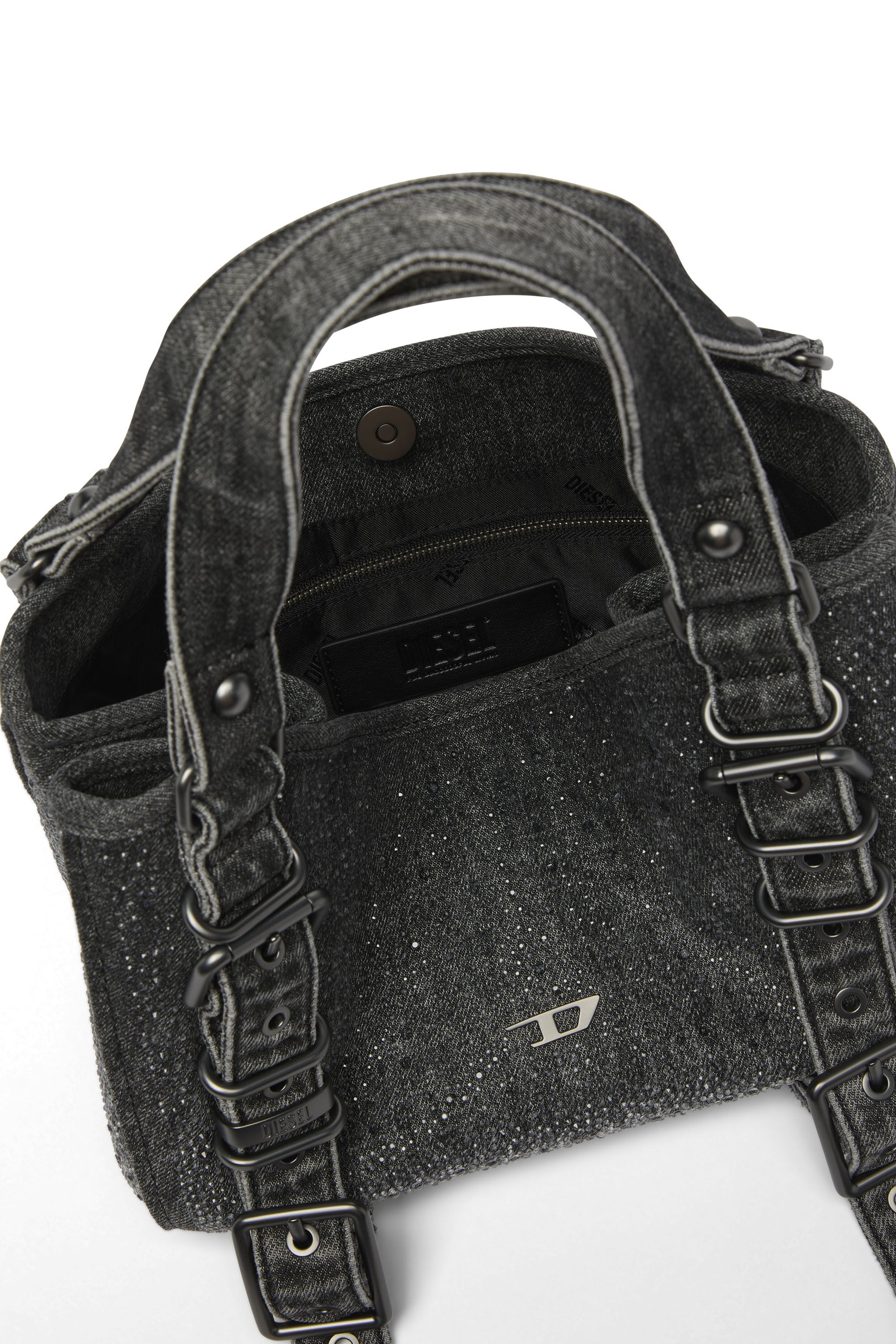 Diesel - D-ONE TOPHANDLE S, Female's D-One-Small top-handle bag in crystal solarised denim in ブラック - 4