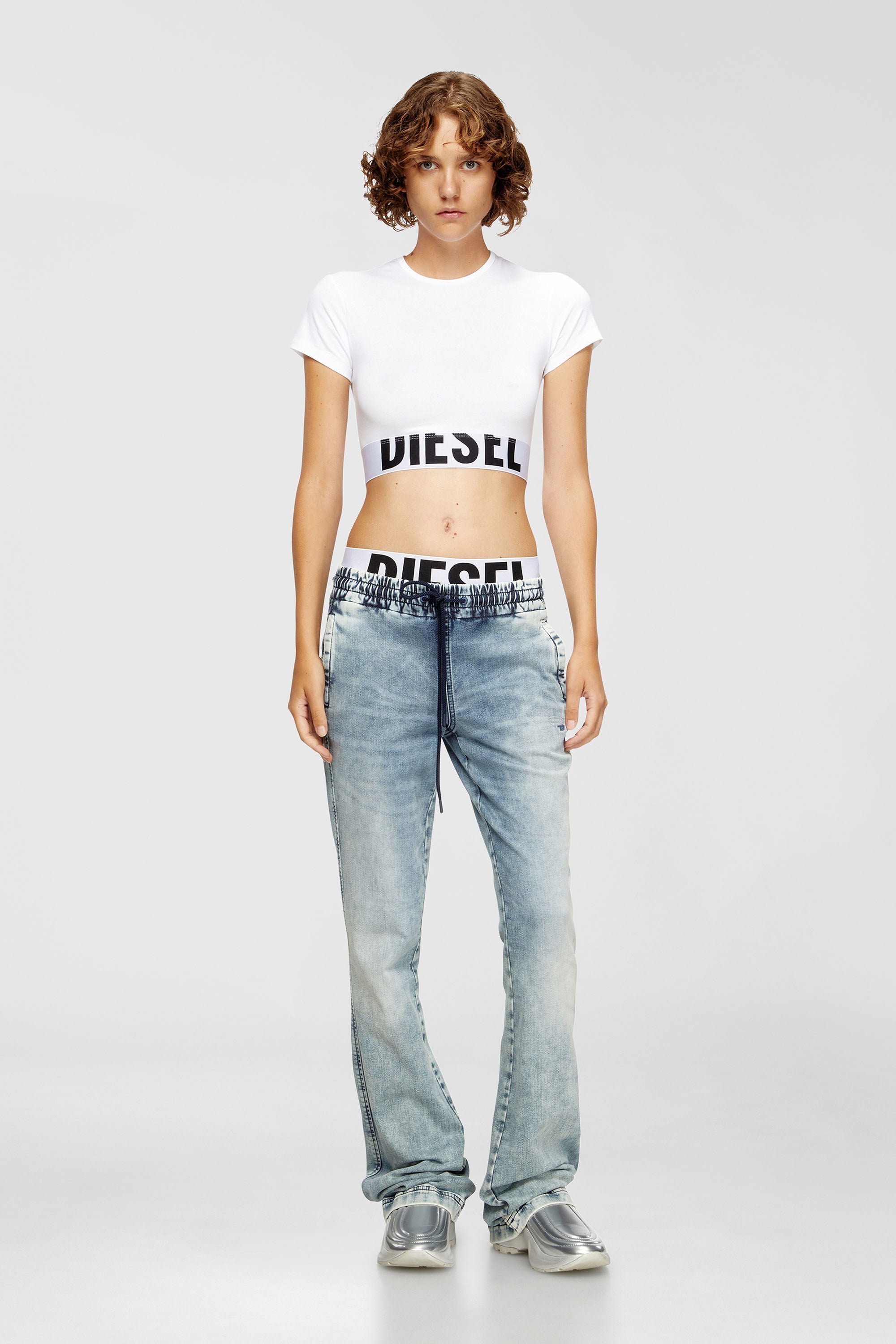 Diesel - UFTEE-SPORT-CROPPED-T-SHIRT, Female's Sporty cropped top with logo band in ホワイト - 6