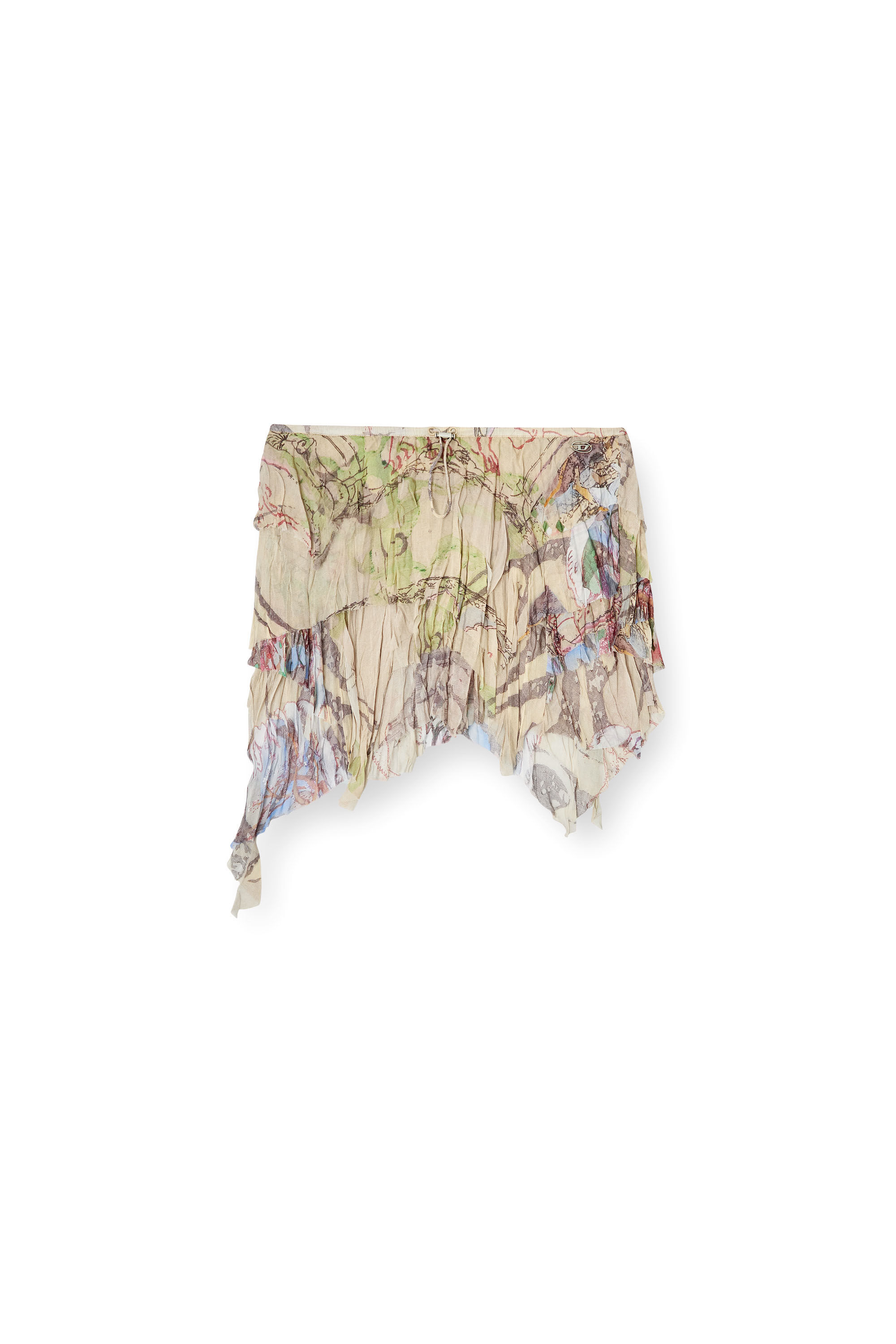 Diesel - O-SILLA, Female's Crinkled skirt mixed medieval print in ベージュ - 2