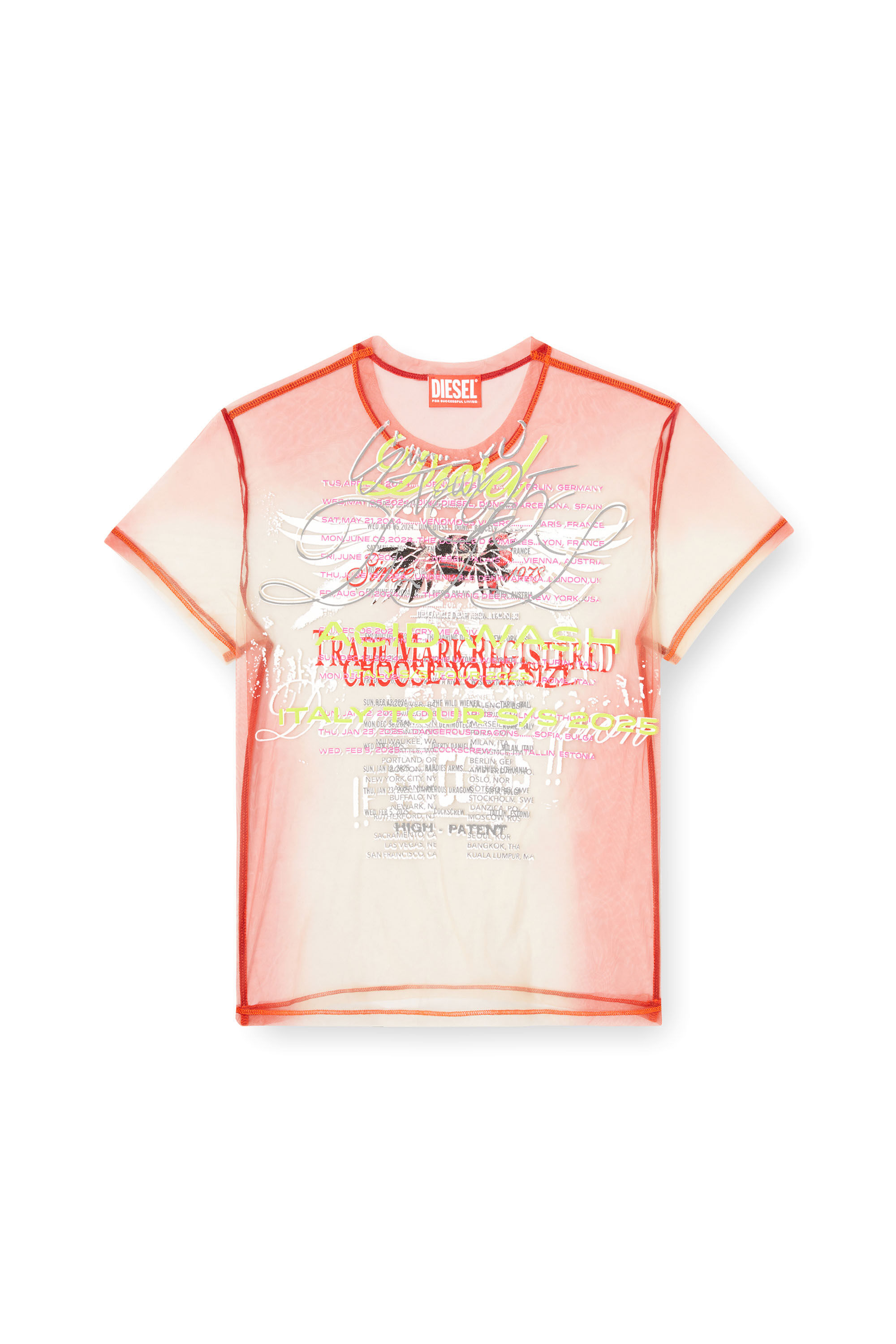 Diesel - T-YRAC, Female's Sheer top with lyrics print in ピンク / ホワイト - 2