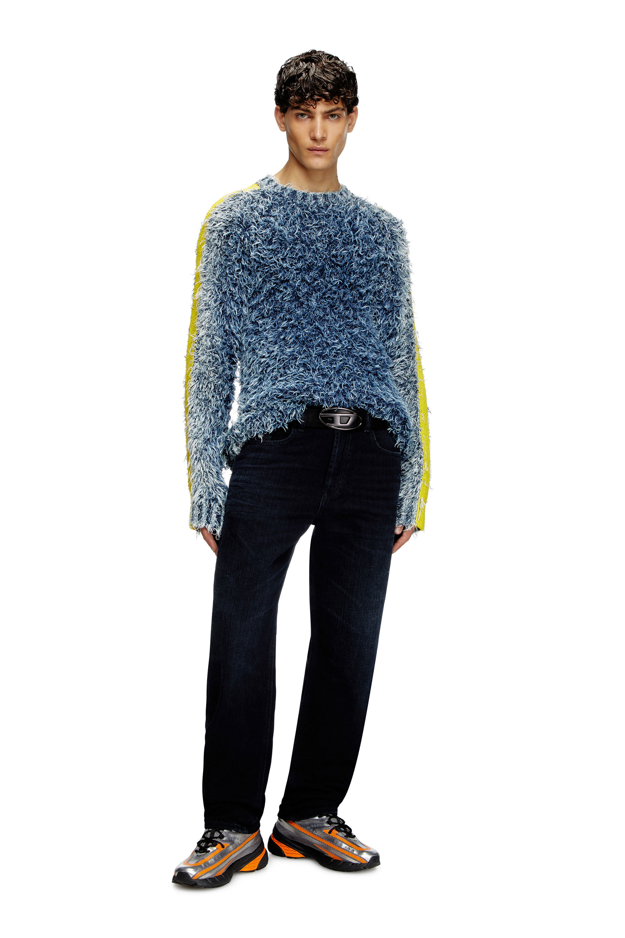 Diesel - K-DAMON, Male's Textured-knit jumper with contrast bands in ブルー - 1