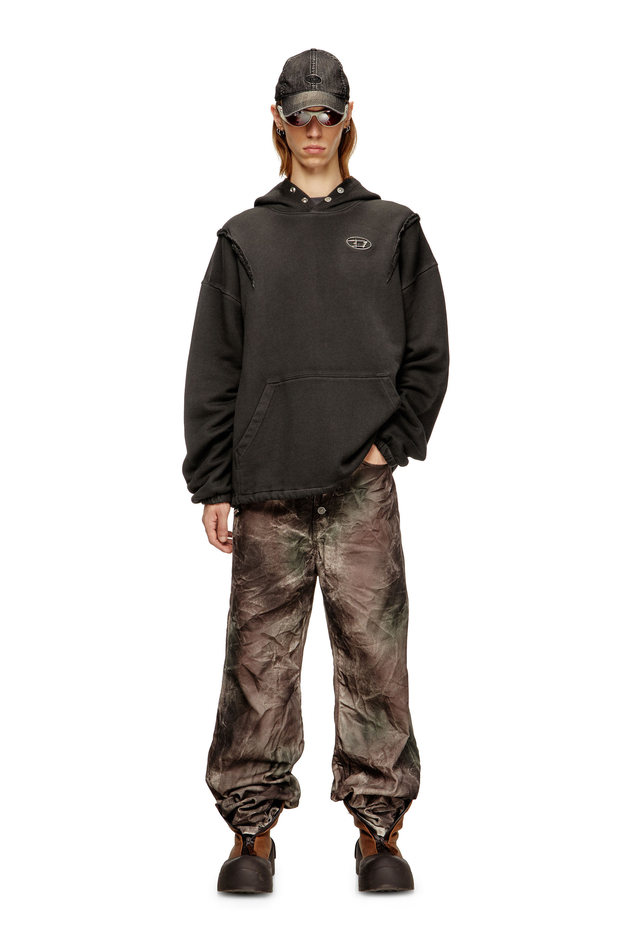 S-THUG-HOODIE Hoodie with faded effect｜ブラック｜ウィメンズ｜DIESEL