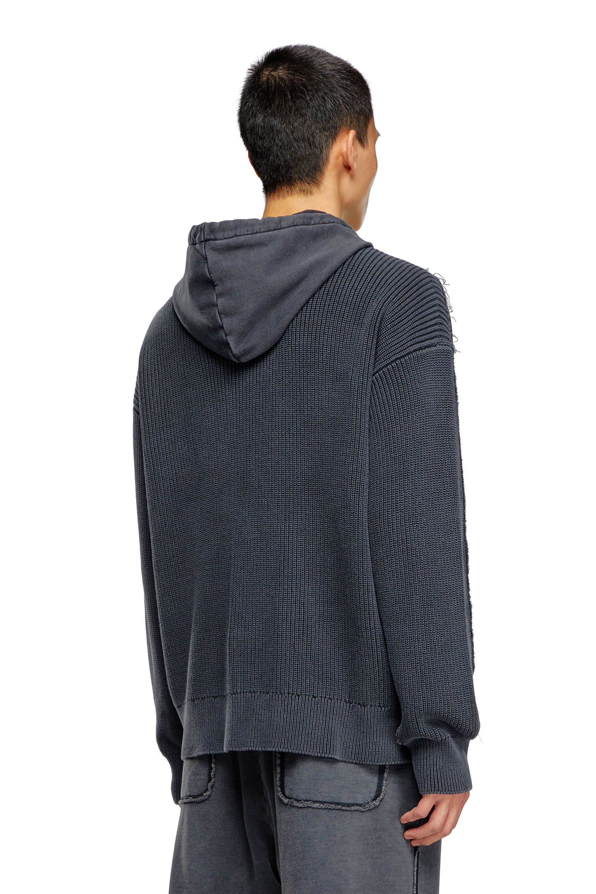 Diesel - K-OBERTO, Male's Hybrid jersey and knit hoodie in ダークグレー - 5